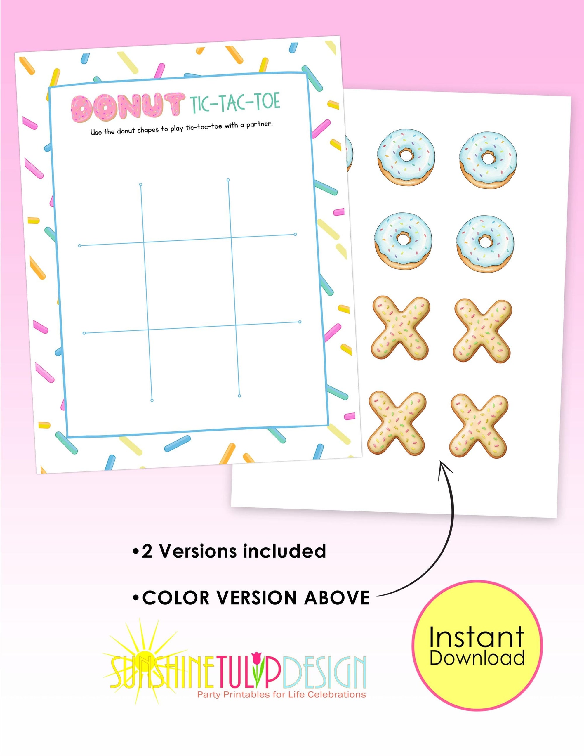 Donut Tic Tac Toe Printable Game for Kids | Donuts with Dad Activity | Classroom Center | Family Game Night | Instant Download | Color B&W