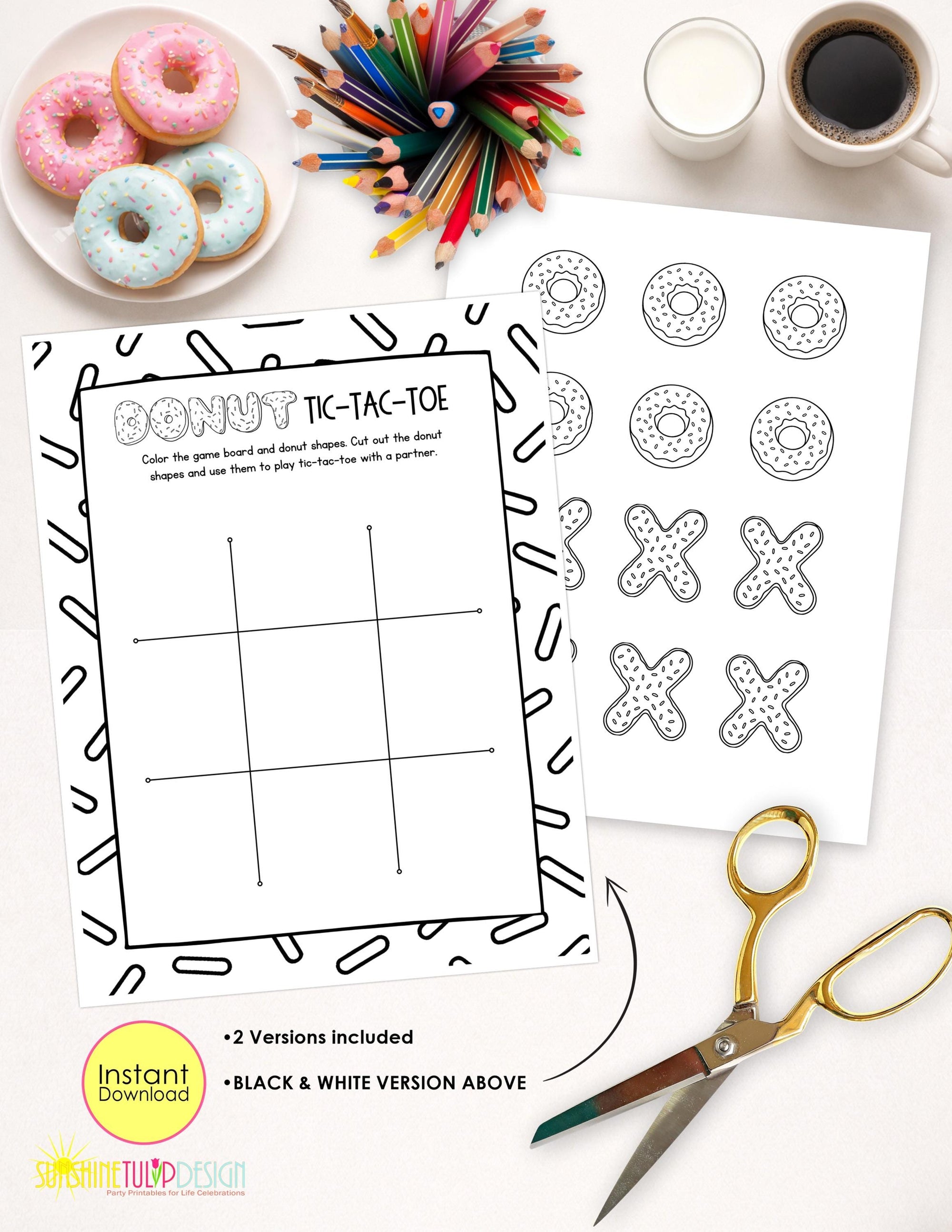 Donut Tic Tac Toe Printable Game for Kids | Donuts with Dad Activity | Classroom Center | Family Game Night | Instant Download | Color B&W