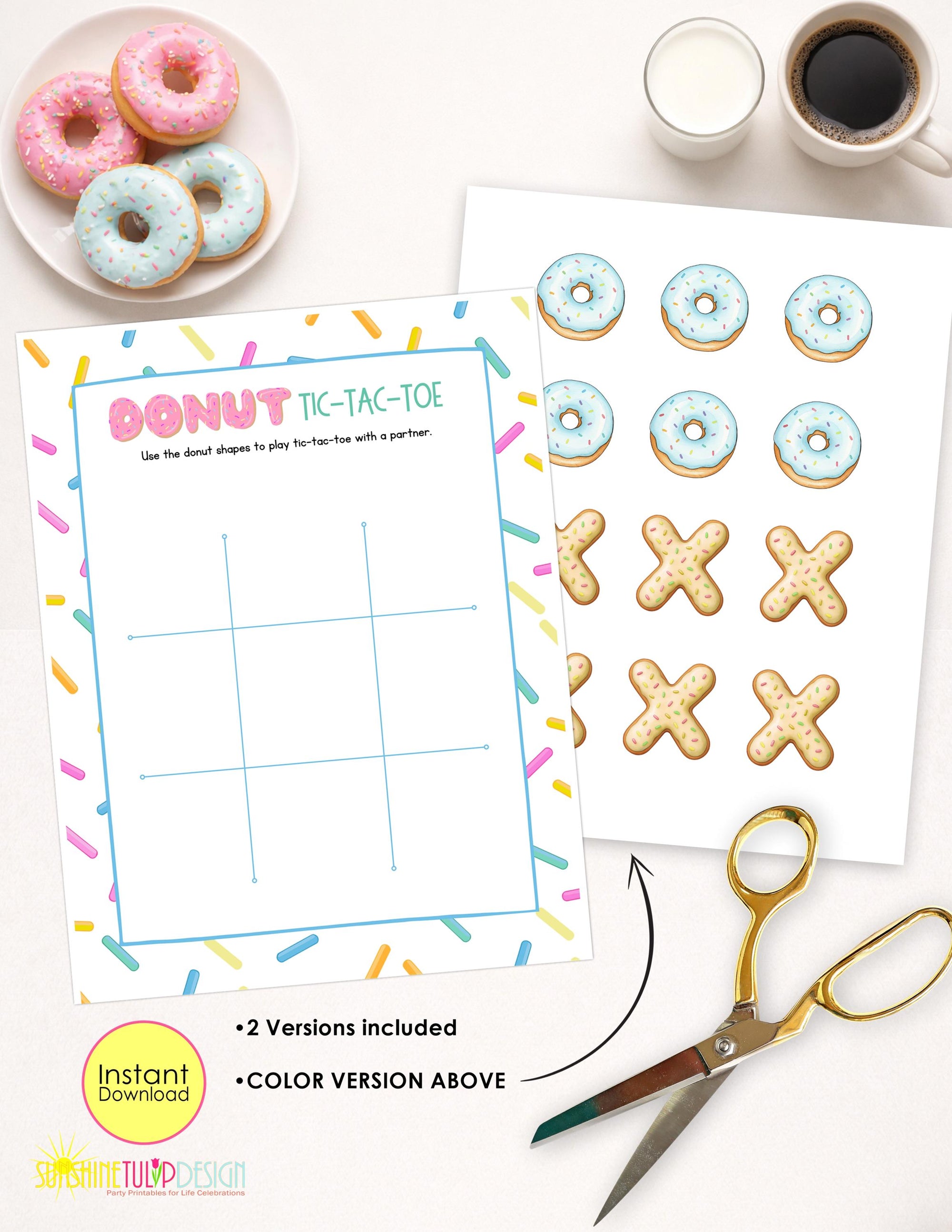 Donut Tic Tac Toe Printable Game for Kids | Donuts with Dad Activity | Classroom Center | Family Game Night | Instant Download | Color B&W