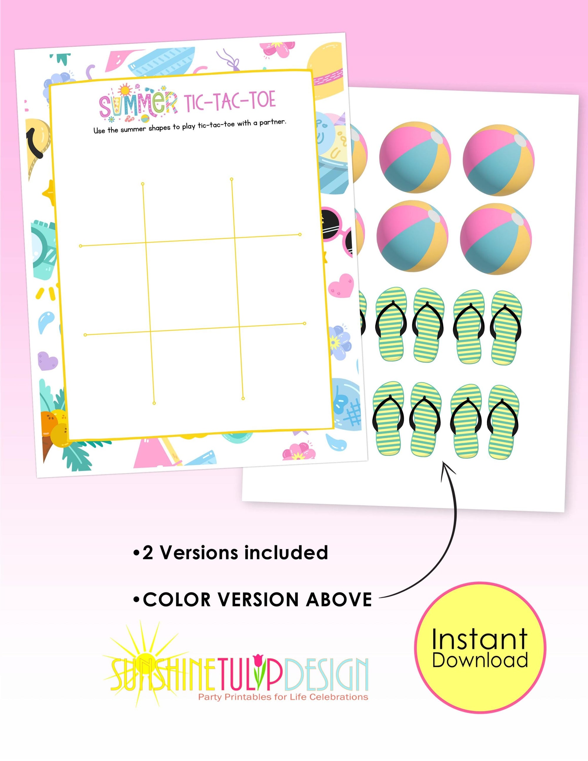 Summer Tic Tac Toe Printable Game | Tic Tac Toe Summer Activity | Classroom Center | Family Game Night | Instant Download | Color B&W