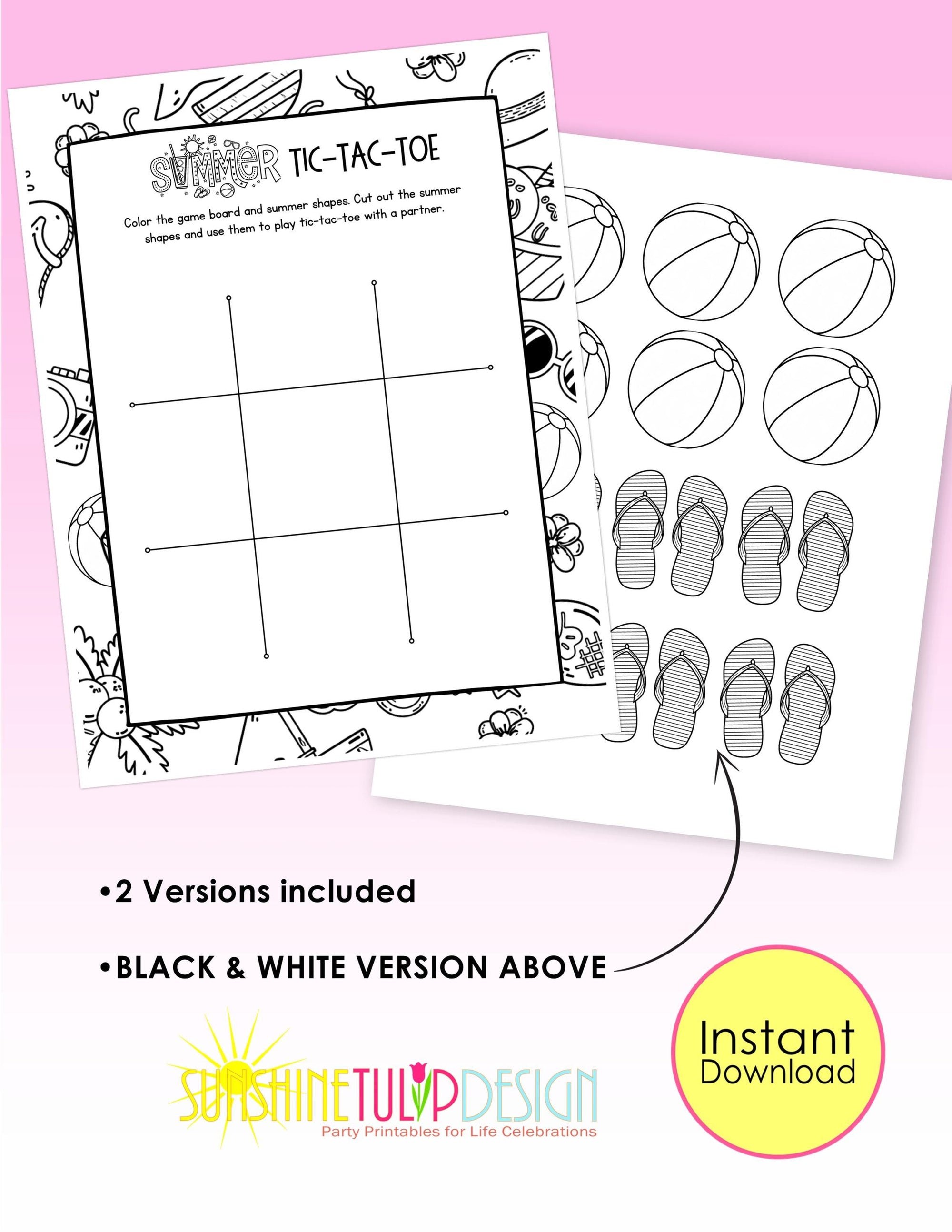 Summer Tic Tac Toe Printable Game | Tic Tac Toe Summer Activity | Classroom Center | Family Game Night | Instant Download | Color B&W