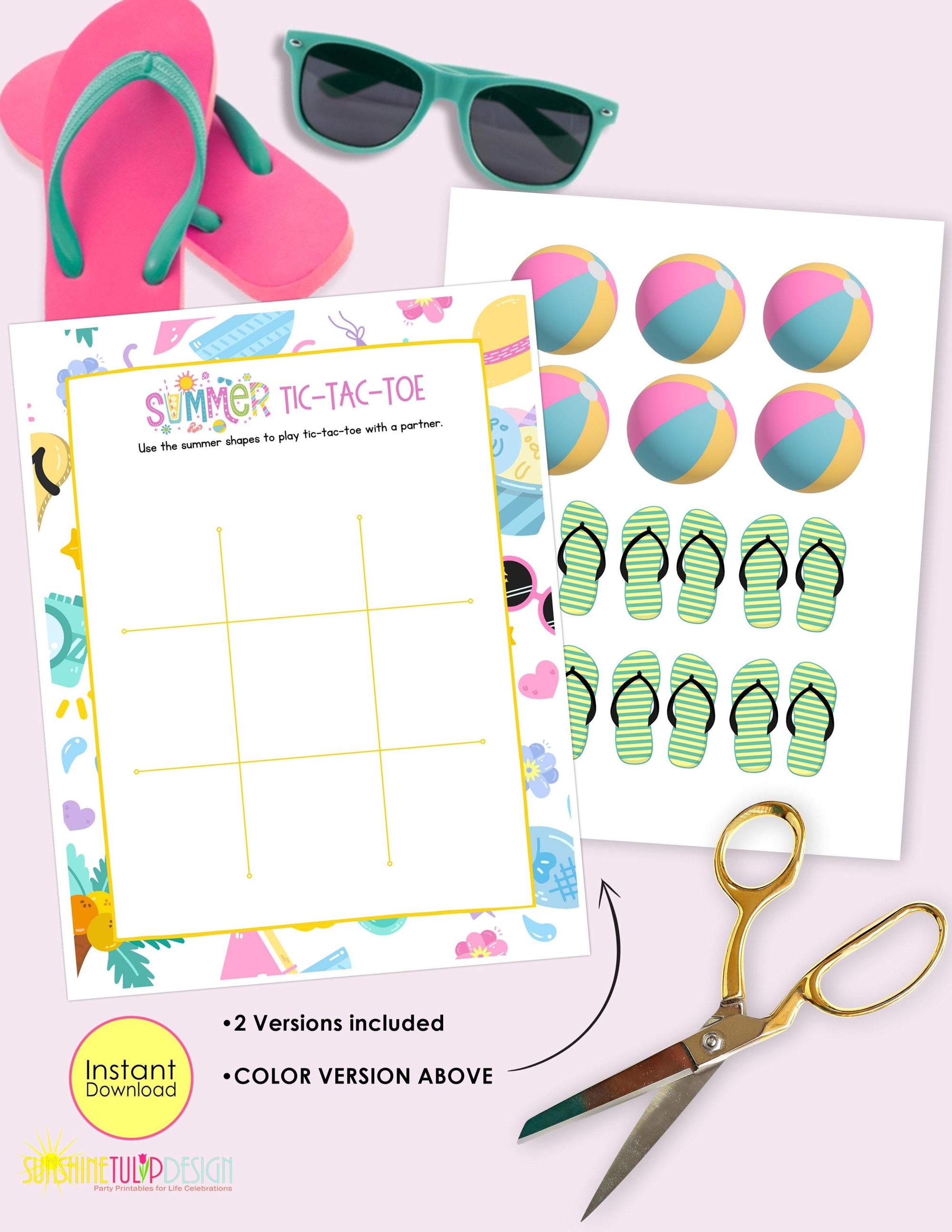 Summer Tic Tac Toe Printable Game | Tic Tac Toe Summer Activity | Classroom Center | Family Game Night | Instant Download | Color B&W