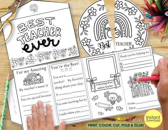 Best Teacher Ever Accordion Activity Printable | Teacher Appreciation FlipFold Book + Envelope | Keepsake Gift | End of Year Teacher Gift