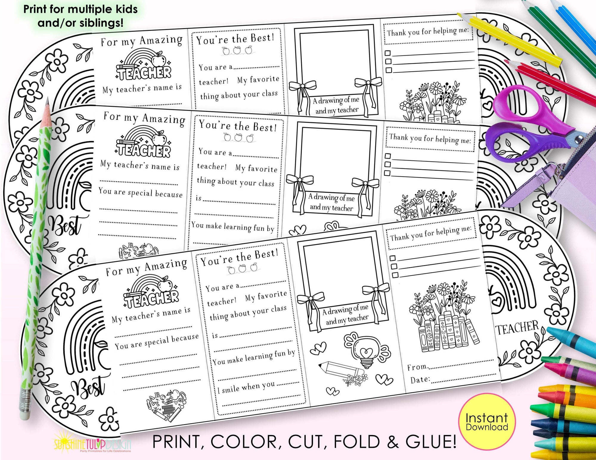 Best Teacher Ever Accordion Activity Printable | Teacher Appreciation FlipFold Book + Envelope | Keepsake Gift | End of Year Teacher Gift
