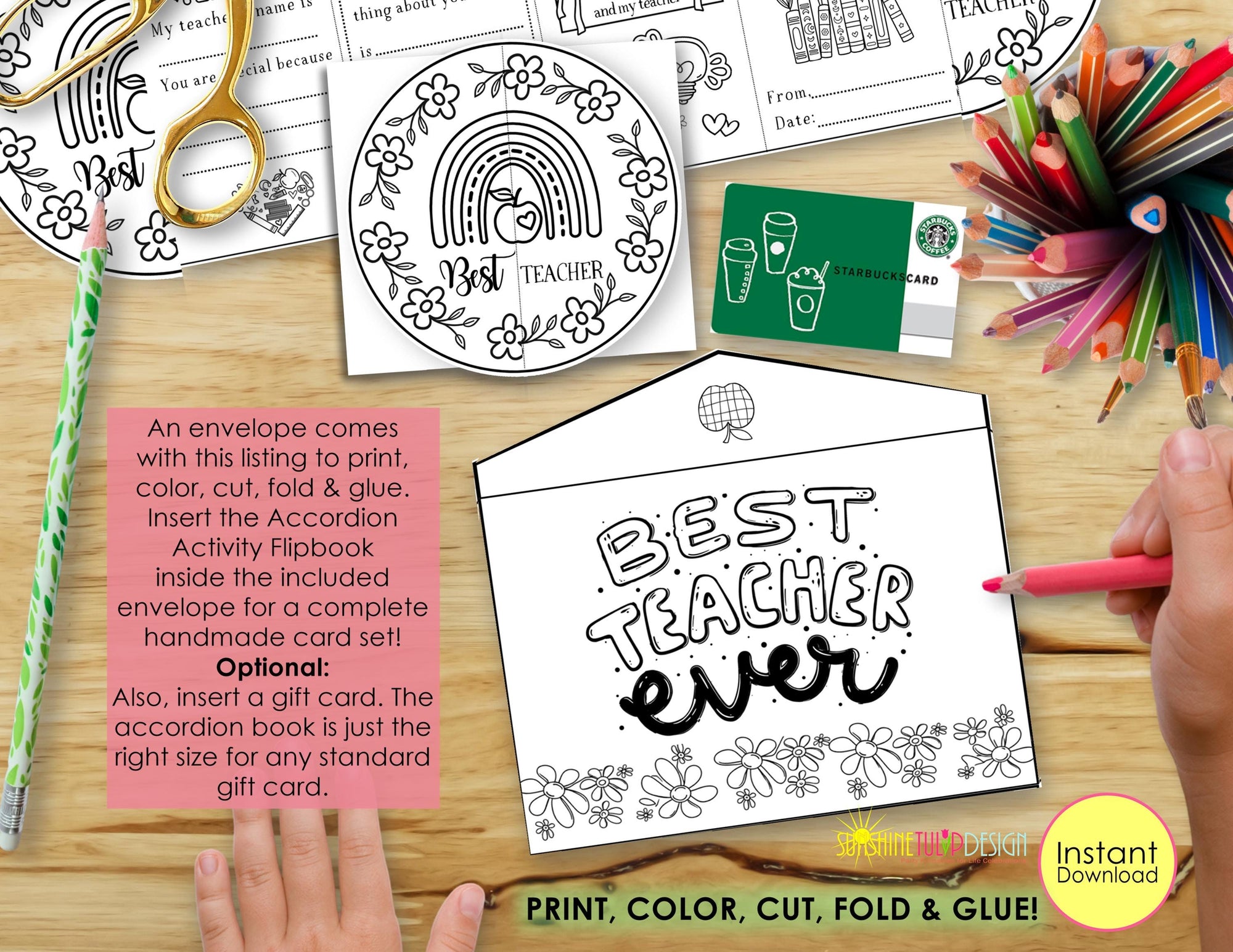 Best Teacher Ever Accordion Activity Printable | Teacher Appreciation FlipFold Book + Envelope | Keepsake Gift | End of Year Teacher Gift
