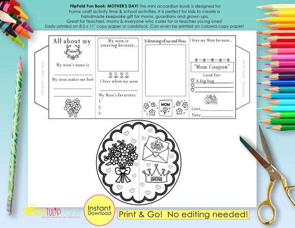All About Mom FlipFold Fun Book| Mother's Day Accordion Activity | Printable Keepsake Gift | Mom Birthday | For Mom Accordion Book
