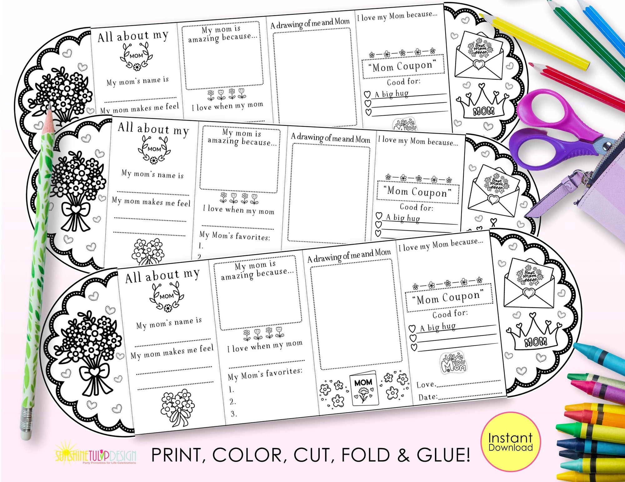 All About Mom FlipFold Fun Book| Mother's Day Accordion Activity | Printable Keepsake Gift | Mom Birthday | For Mom Accordion Book