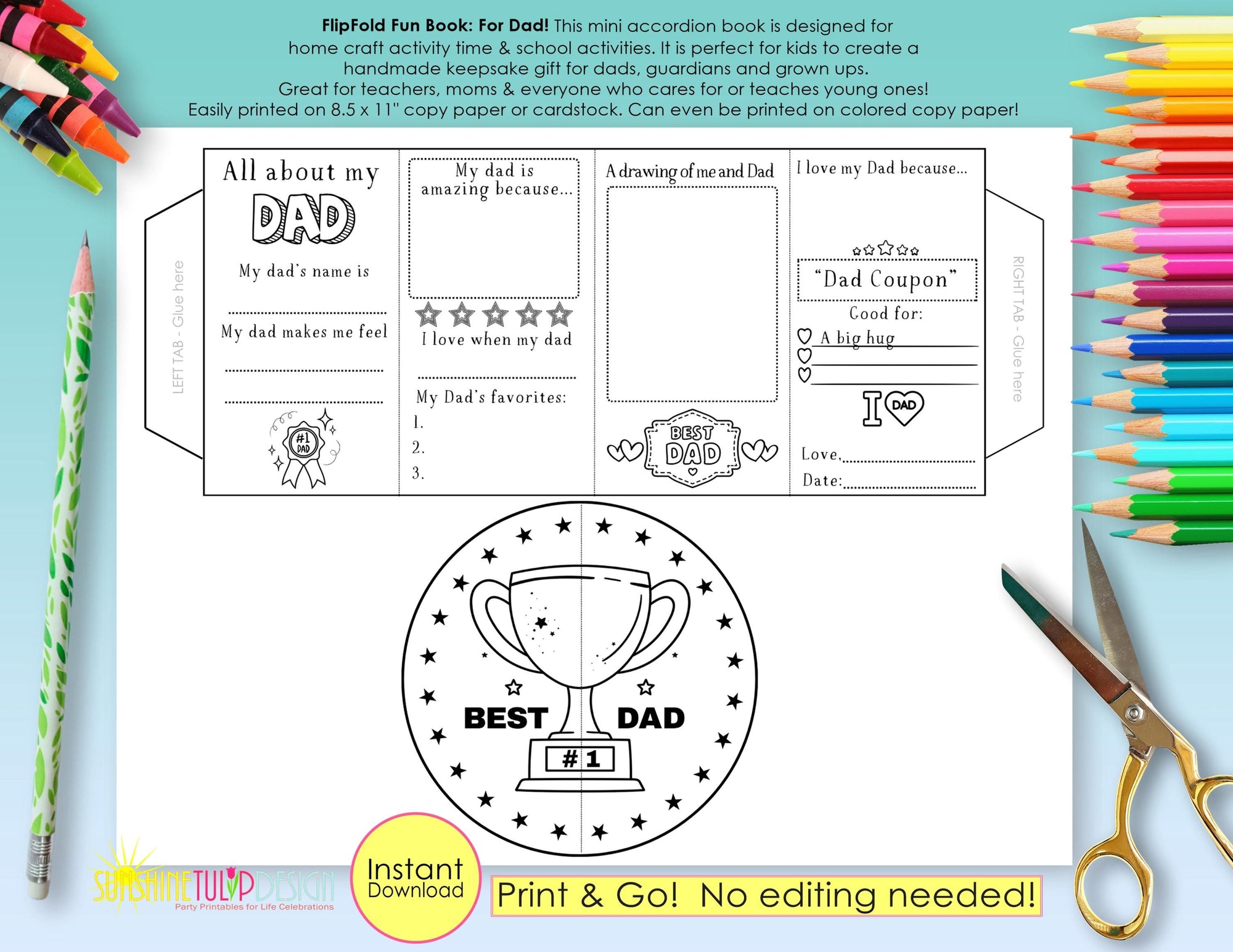 All About Dad FlipFold Fun Book| Father's Day Accordion Activity | Printable Keepsake Gift | Dad Birthday | For Dad Accordion Book
