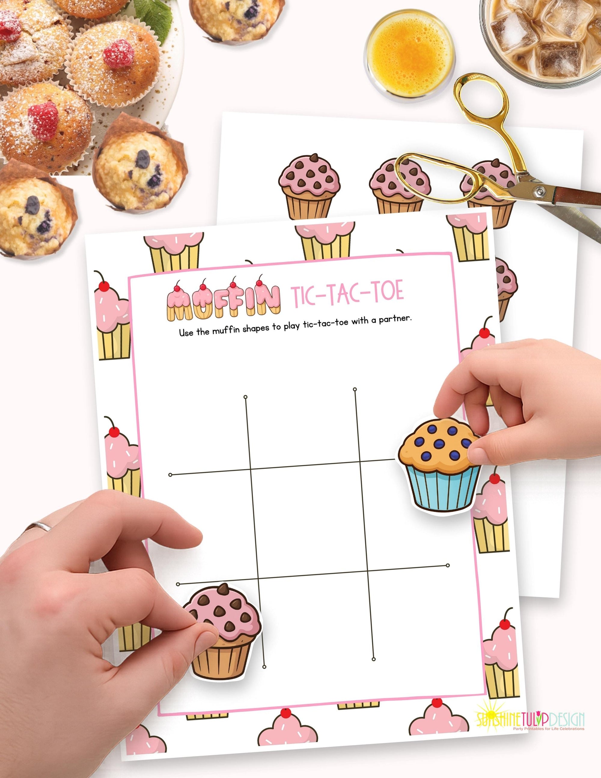 Muffin Tic Tac Toe Printable Game for Kids | Muffins with Mom Activity | Classroom Center | Family Game Night | Road Trip Game | Color B&W
