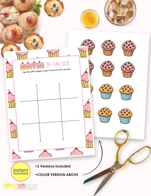 Muffin Tic Tac Toe Printable Game for Kids | Muffins with Mom Activity | Classroom Center | Family Game Night | Road Trip Game | Color B&W