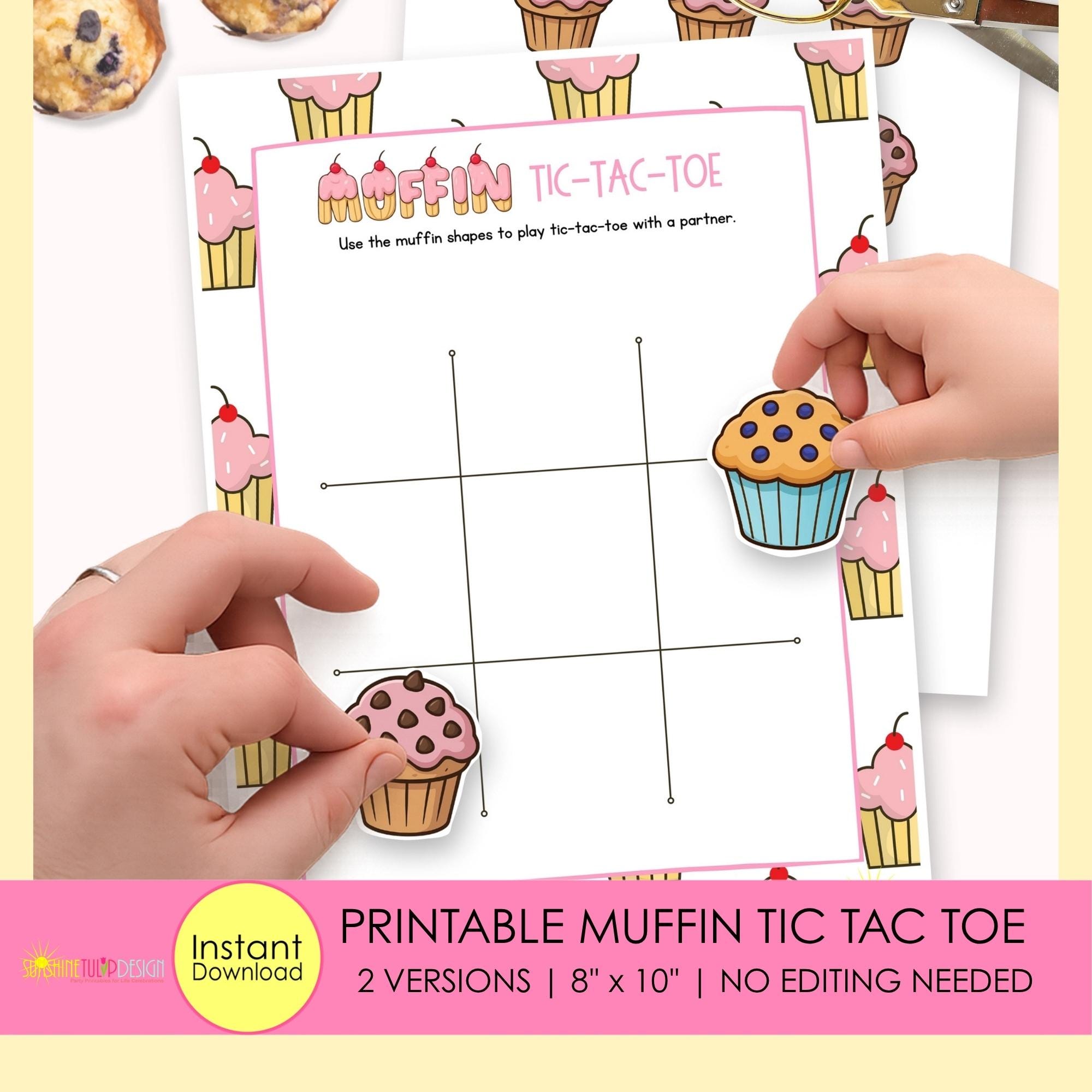 Muffin Tic Tac Toe Printable Game for Kids | Muffins with Mom Activity | Classroom Center | Family Game Night | Road Trip Game | Color B&W