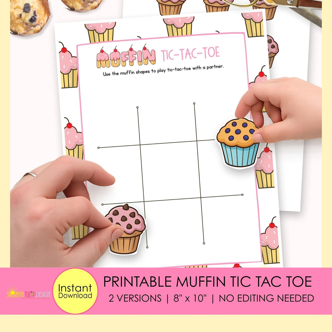 Muffin Tic Tac Toe Printable Game for Kids | Muffins with Mom Activity | Classroom Center | Family Game Night | Road Trip Game | Color B&W