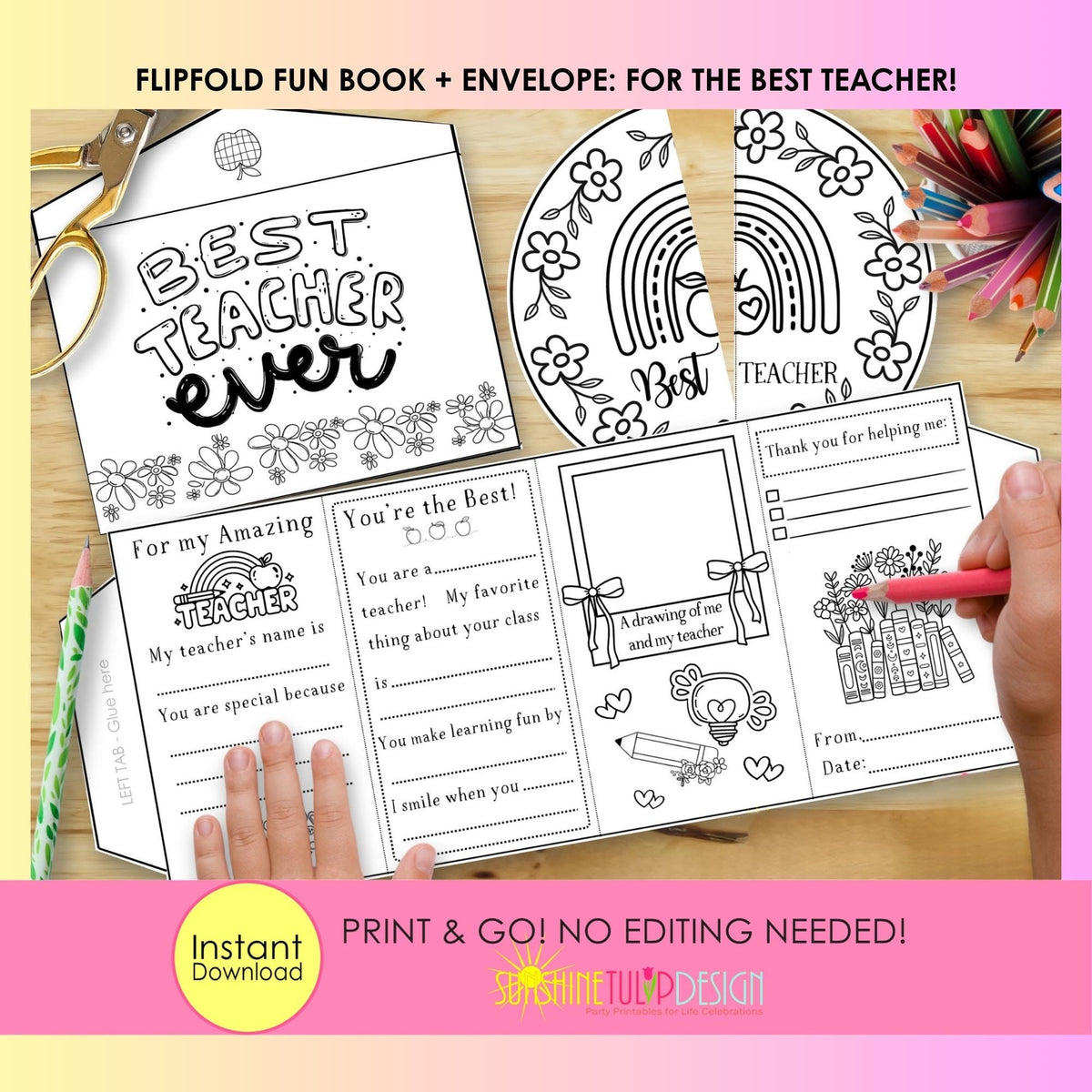 Best Teacher Ever Accordion Activity Printable | Teacher Appreciation FlipFold Book + Envelope | Keepsake Gift | End of Year Teacher Gift