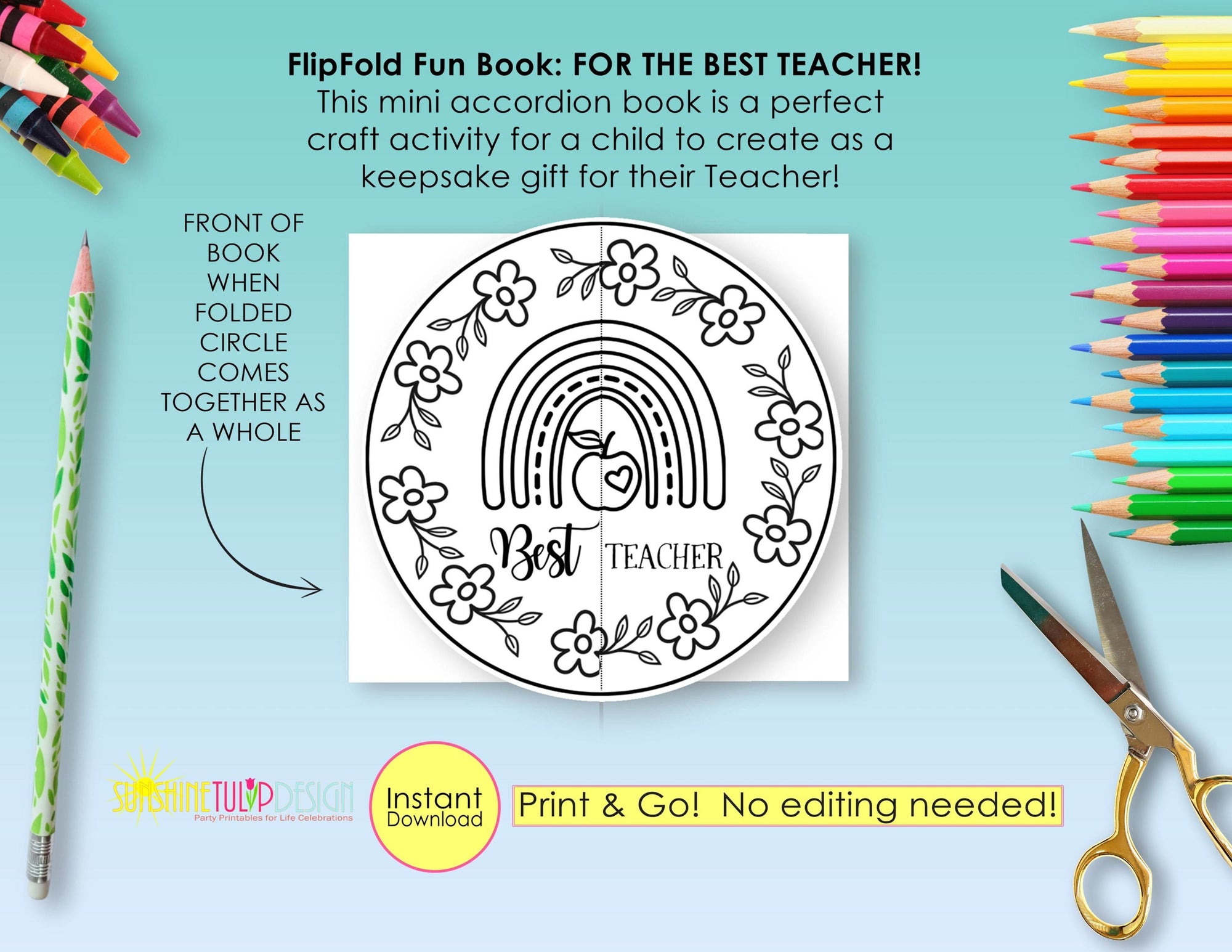 Best Teacher Ever Accordion Activity Printable | Teacher Appreciation FlipFold Book + Envelope | Keepsake Gift | End of Year Teacher Gift