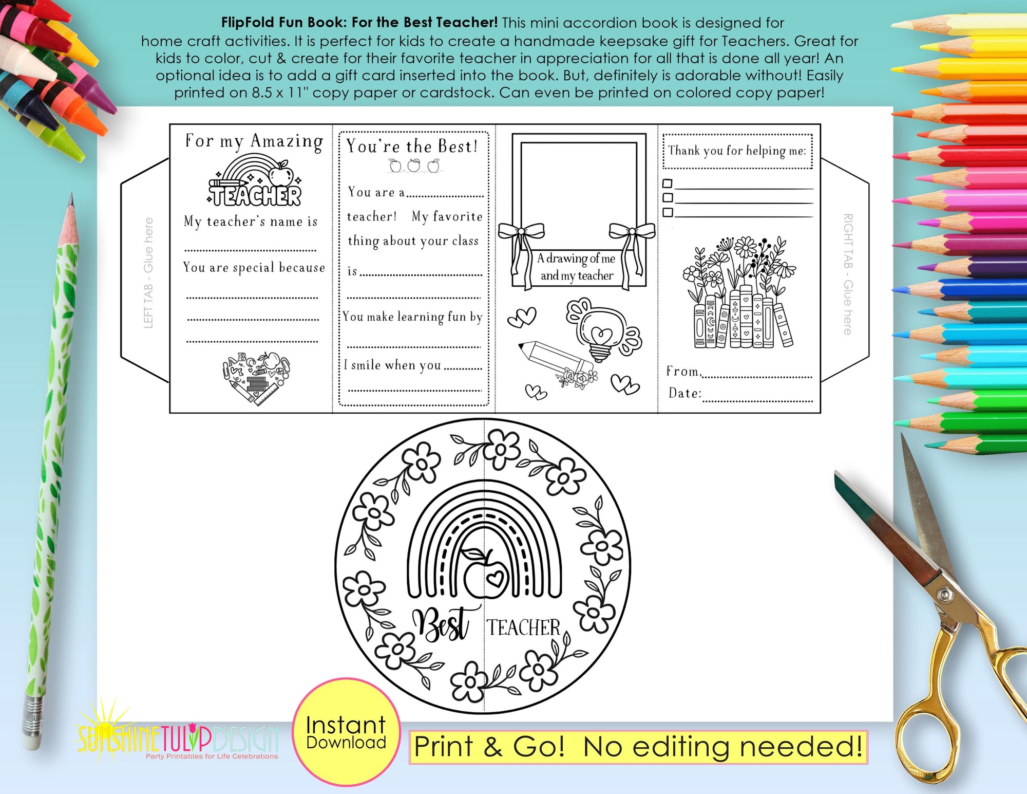 Best Teacher Ever Accordion Activity Printable | Teacher Appreciation FlipFold Book + Envelope | Keepsake Gift | End of Year Teacher Gift