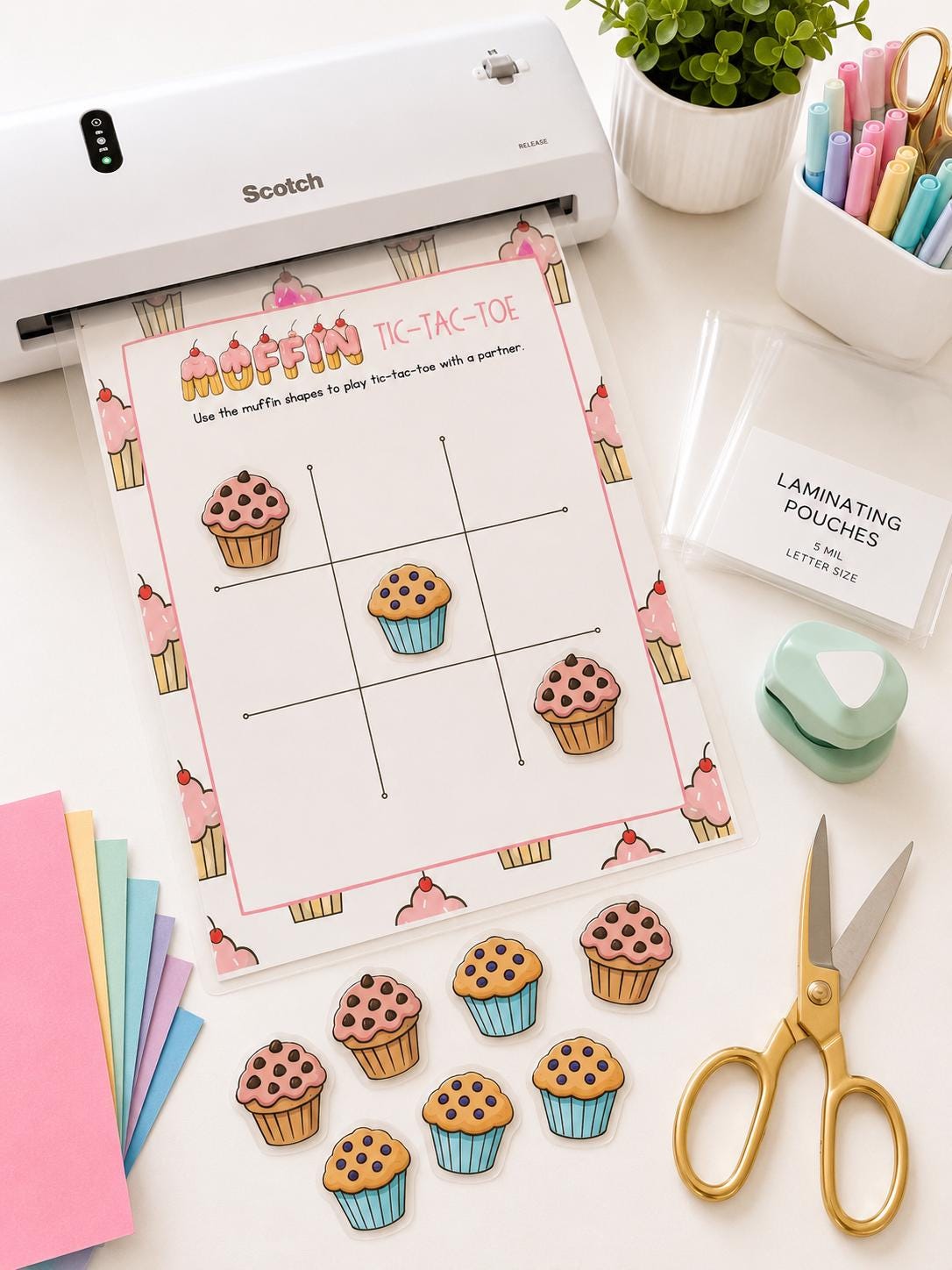 Muffin Tic Tac Toe Printable Game for Kids | Muffins with Mom Activity | Classroom Center | Family Game Night | Road Trip Game | Color B&W