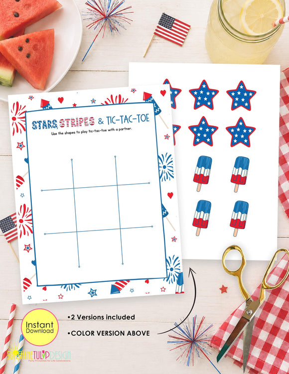 Stars, Stripes & Tic Tac Toe Printable Game | Tic Tac Toe 4th of July Activity | Summer BBQ Party Game | Road Trip Family Night Game