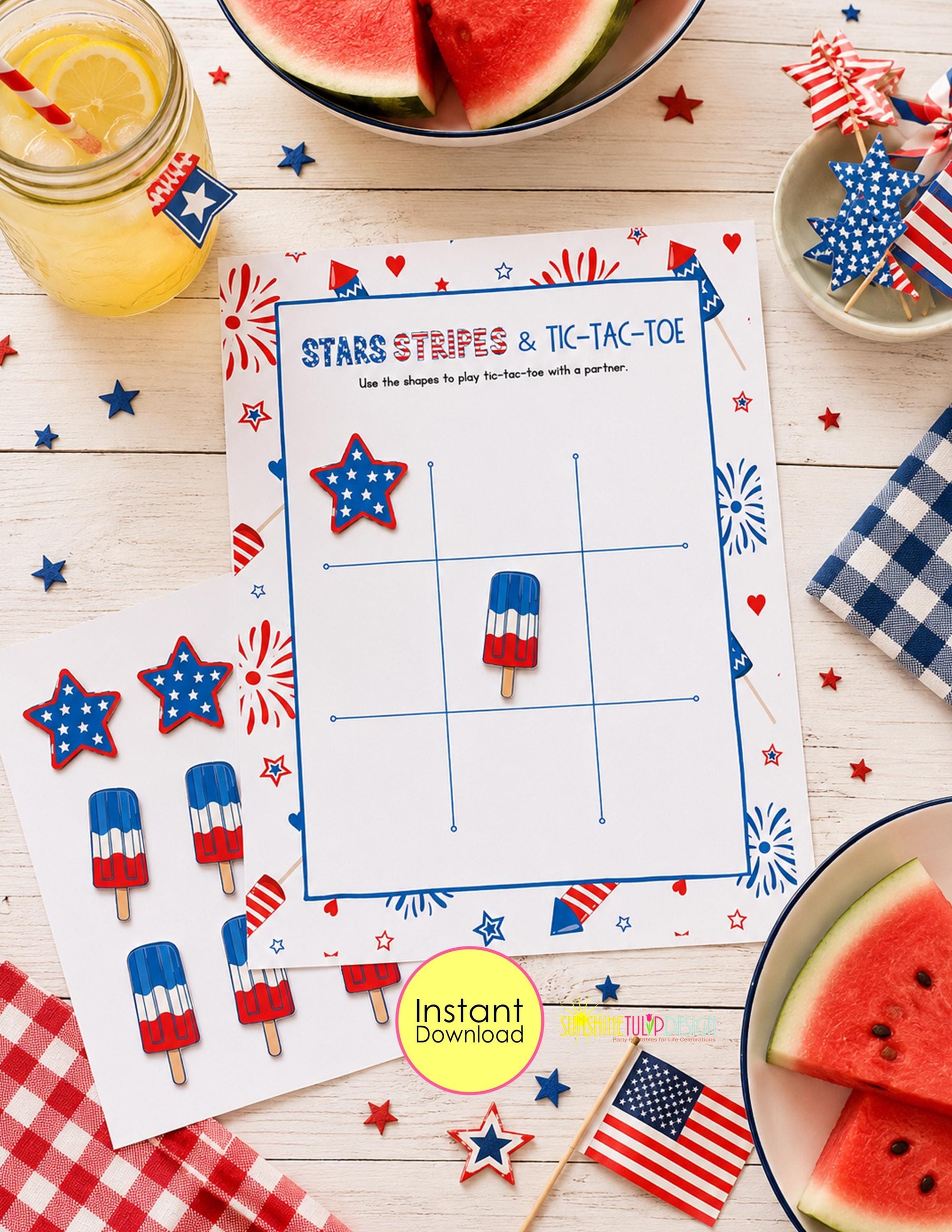 Stars, Stripes & Tic Tac Toe Printable Game | Tic Tac Toe 4th of July Activity | Summer BBQ Party Game | Road Trip Family Night Game
