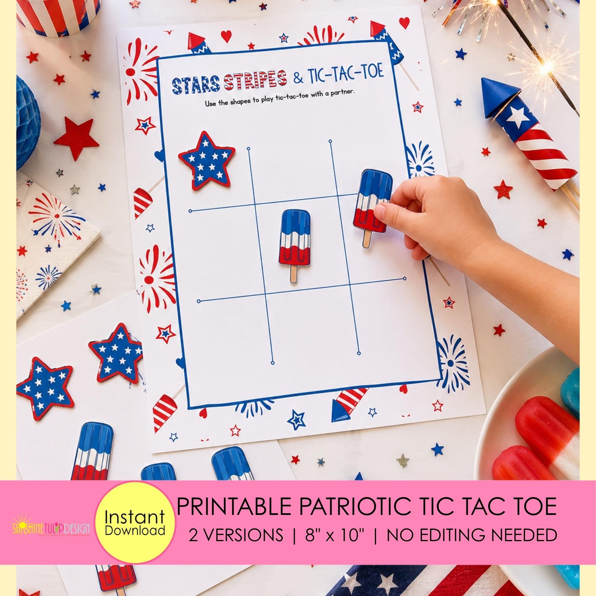 Stars, Stripes & Tic Tac Toe Printable Game | Tic Tac Toe 4th of July Activity | Summer BBQ Party Game | Road Trip Family Night Game