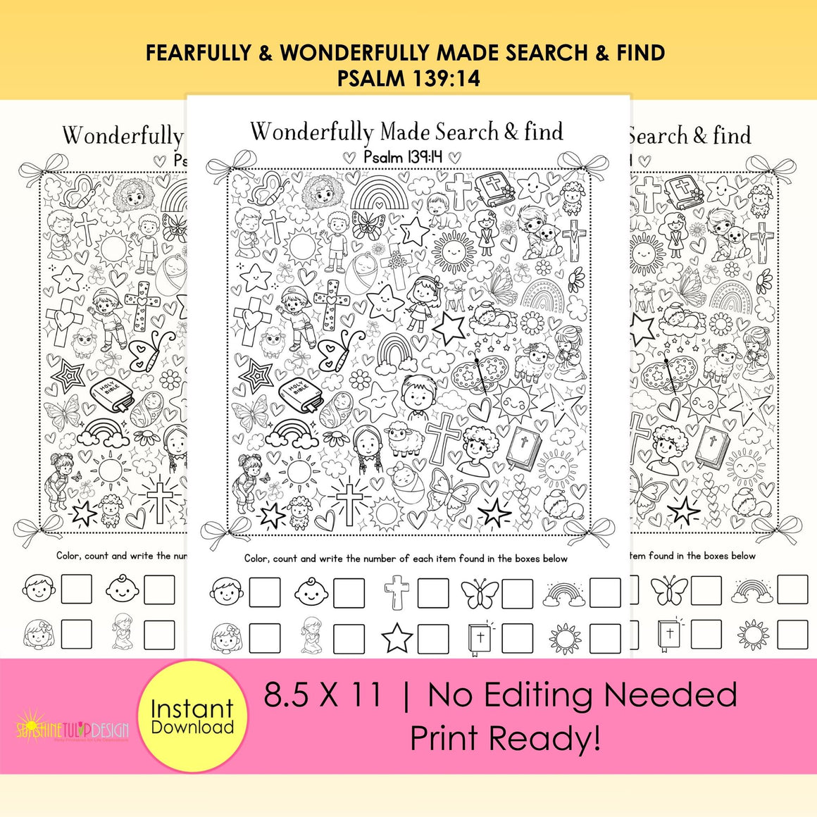 Fearfully and Wonderfully Made Search & Find Printable Activity | Psalm 139:14 | Christian Coloring I spy Activity Kids | Church Quiet Bag