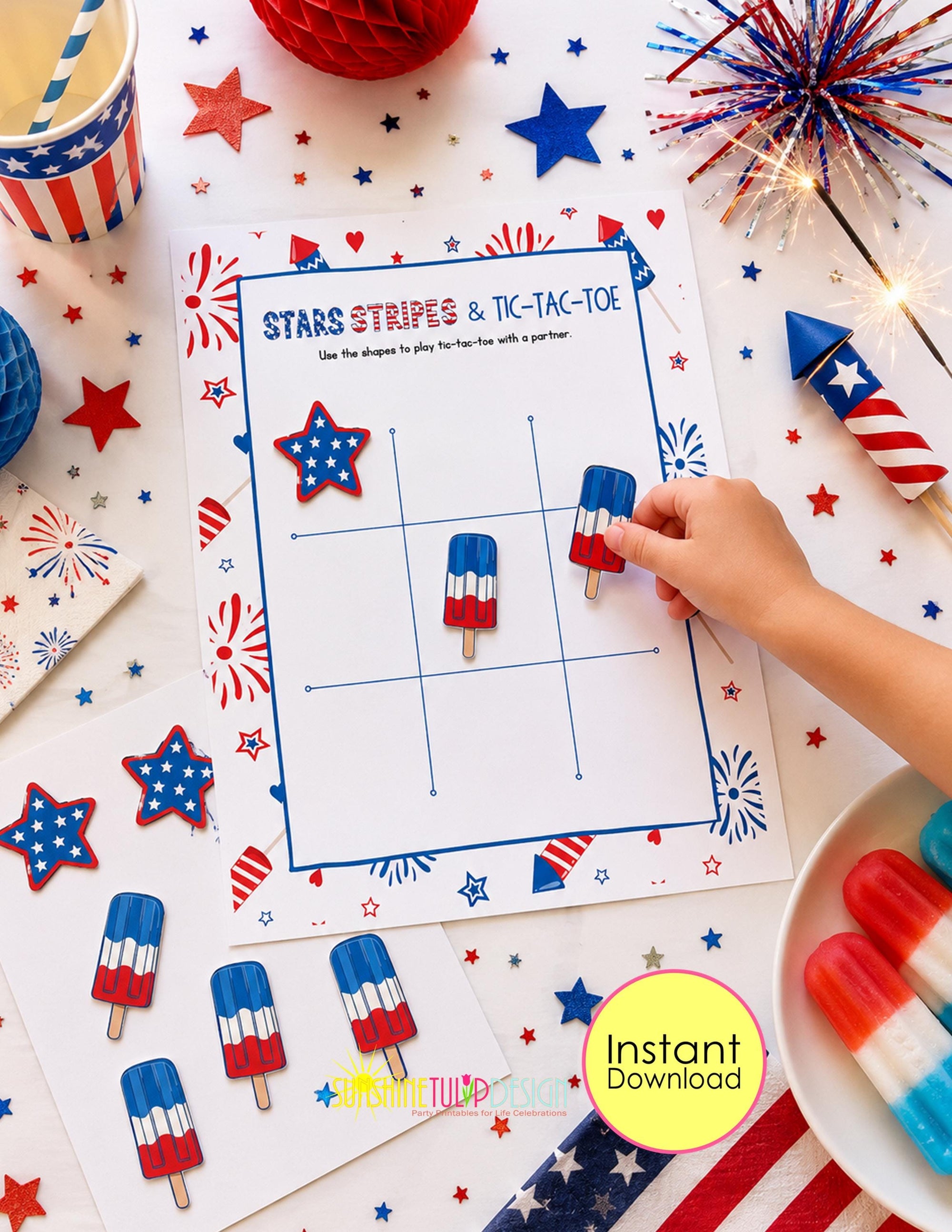 Stars, Stripes & Tic Tac Toe Printable Game | Tic Tac Toe 4th of July Activity | Summer BBQ Party Game | Road Trip Family Night Game
