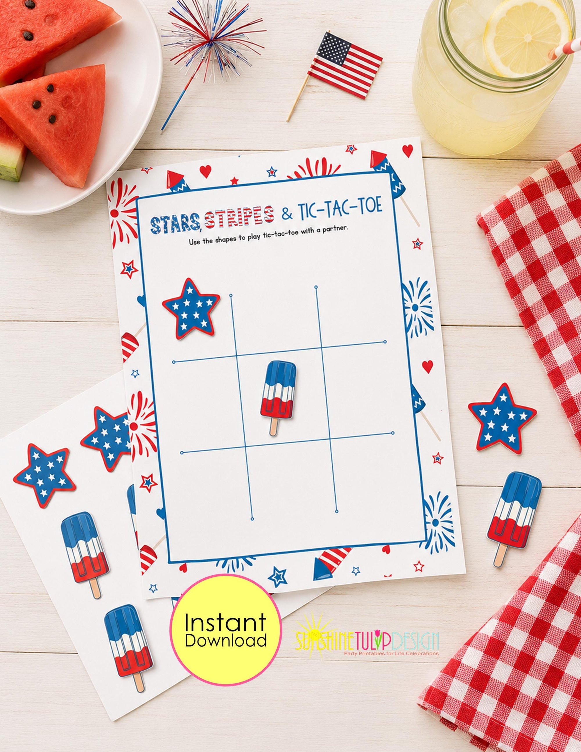 Stars, Stripes & Tic Tac Toe Printable Game | Tic Tac Toe 4th of July Activity | Summer BBQ Party Game | Road Trip Family Night Game