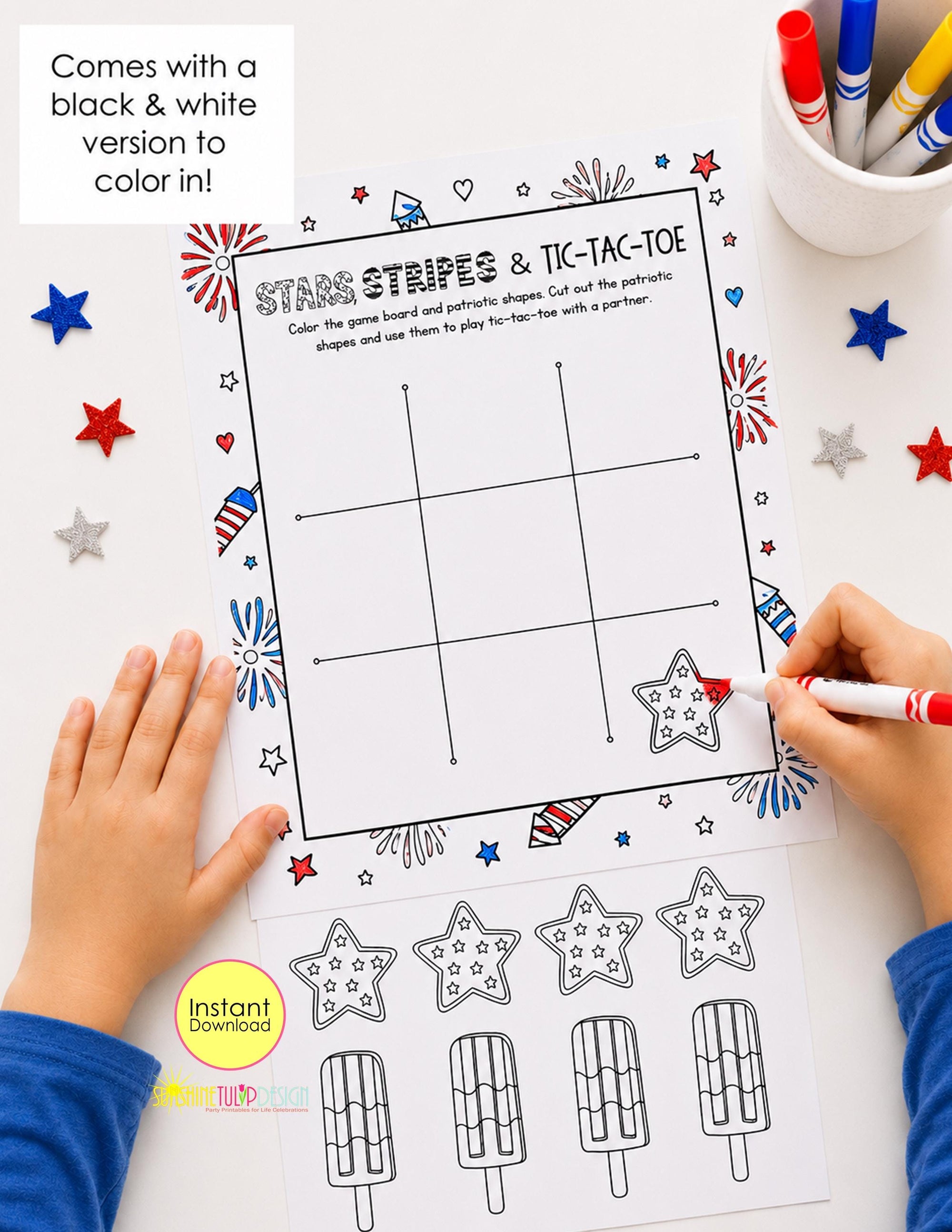 Stars, Stripes & Tic Tac Toe Printable Game | Tic Tac Toe 4th of July Activity | Summer BBQ Party Game | Road Trip Family Night Game