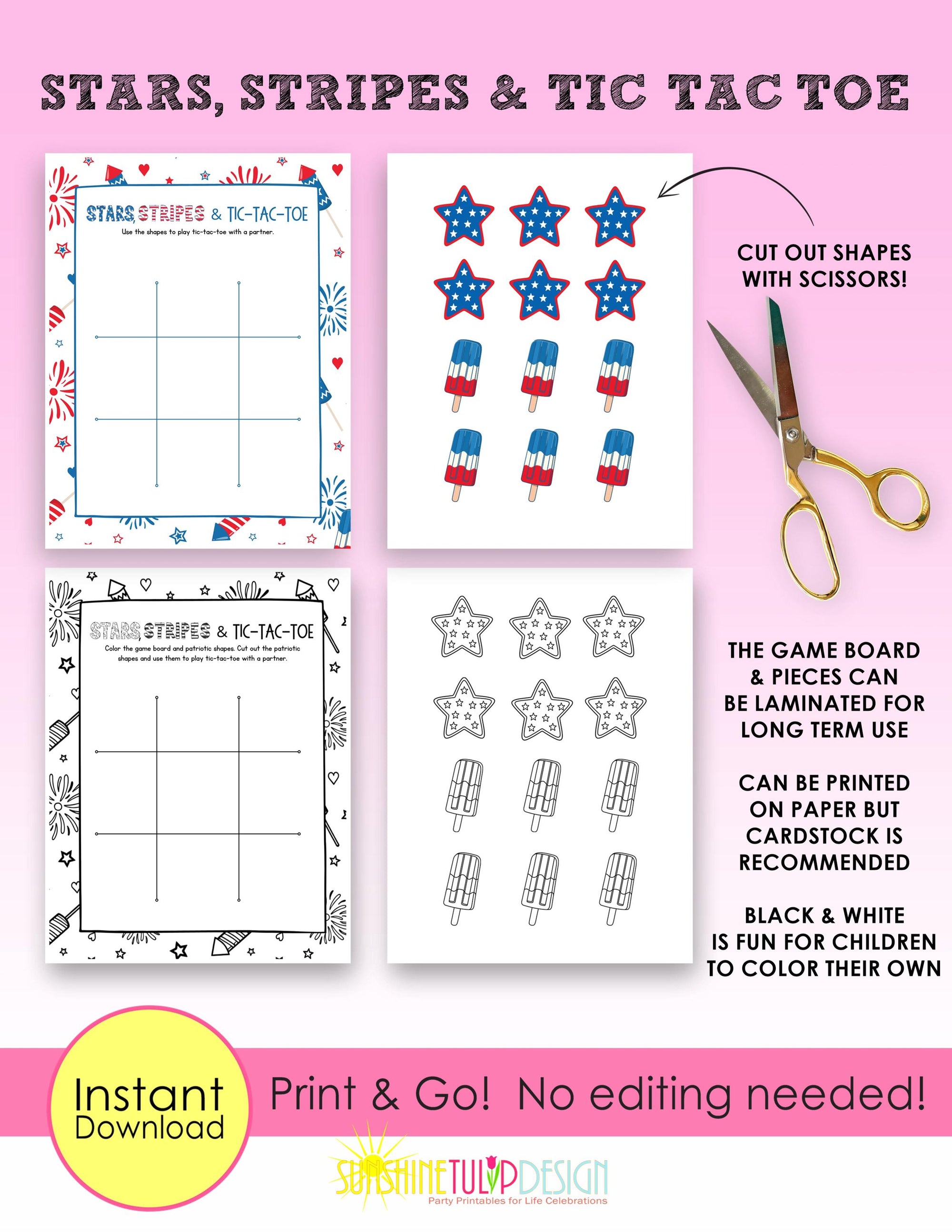 Stars, Stripes & Tic Tac Toe Printable Game | Tic Tac Toe 4th of July Activity | Summer BBQ Party Game | Road Trip Family Night Game