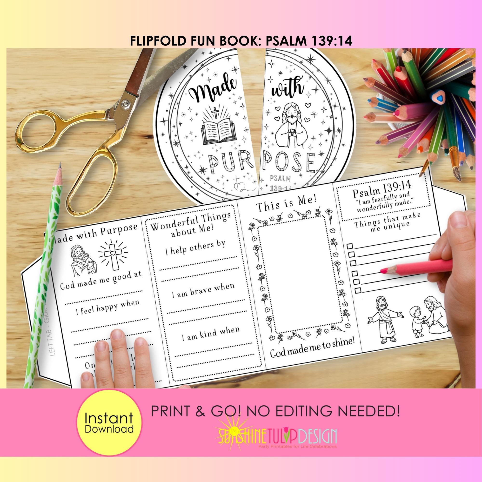 Fearfully and Wonderfully Made Activity Printable | Psalm 139:14 Christian Accordion Activity | Sunday School Bible Lesson Accordion Book