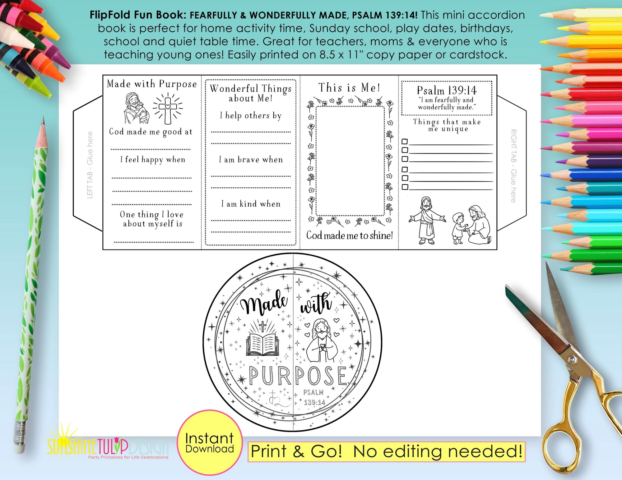 Fearfully and Wonderfully Made Activity Printable | Psalm 139:14 Christian Accordion Activity | Sunday School Bible Lesson Accordion Book
