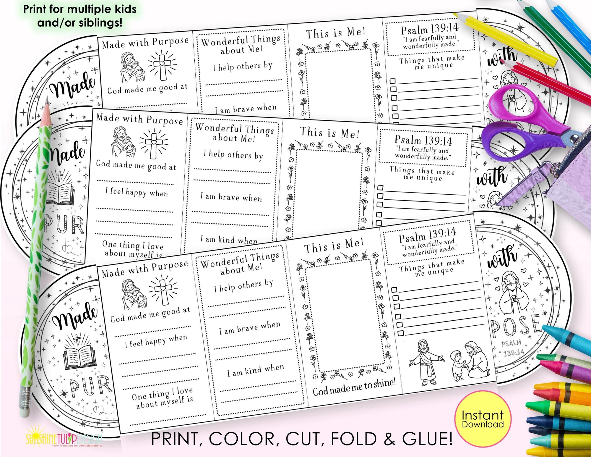Fearfully and Wonderfully Made Activity Printable | Psalm 139:14 Christian Accordion Activity | Sunday School Bible Lesson Accordion Book