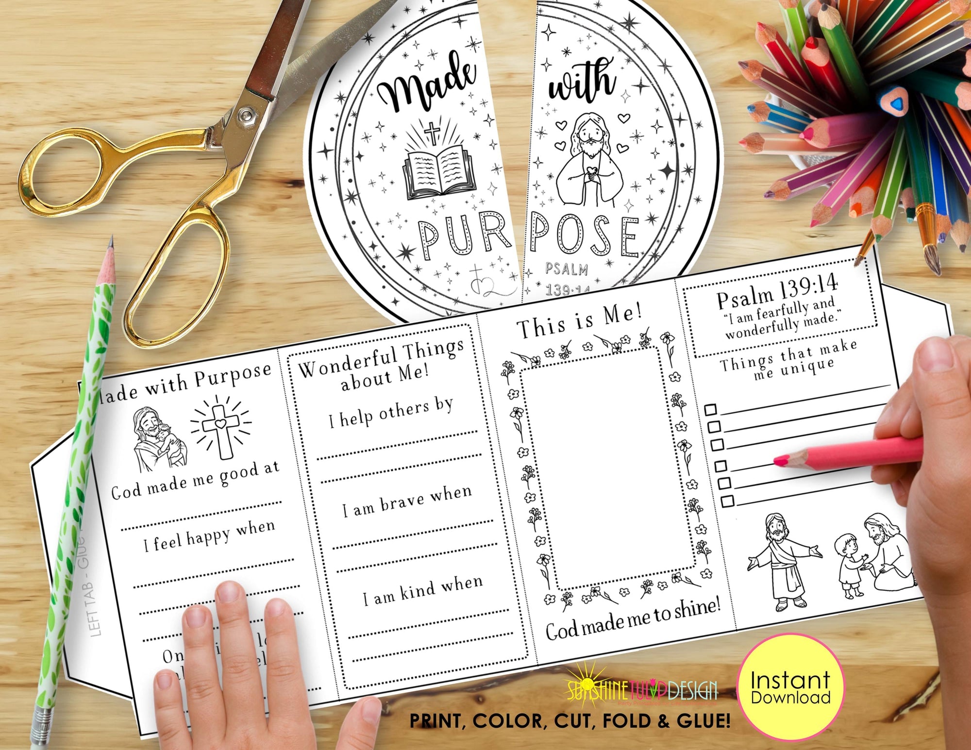 Fearfully and Wonderfully Made Activity Printable | Psalm 139:14 Christian Accordion Activity | Sunday School Bible Lesson Accordion Book