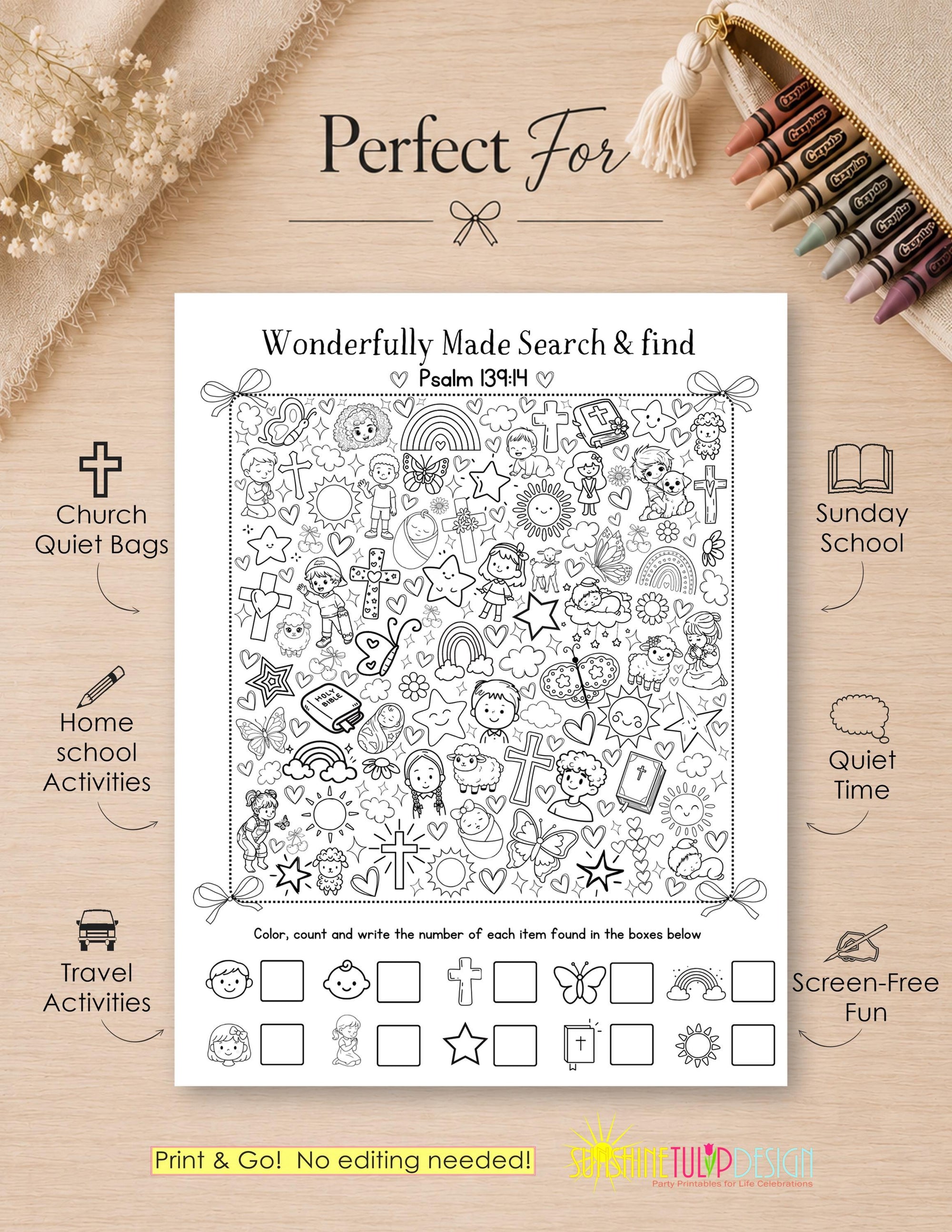 Fearfully and Wonderfully Made Search & Find Printable Activity | Psalm 139:14 | Christian Coloring I spy Activity Kids | Church Quiet Bag