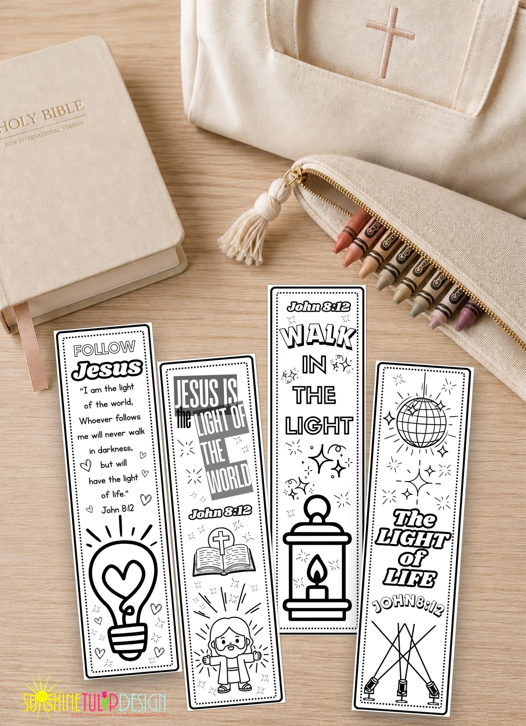 Jesus is the Light of the World Coloring Bookmarks | John 8:12 Printable Bookmark Craft | Christian Bookmark Activity | VBS | Sunday School