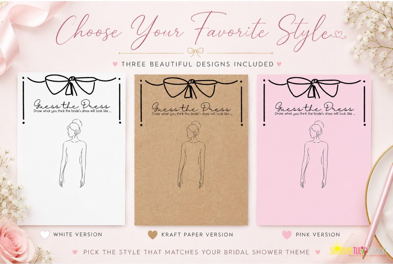 Guess the Dress Bridal Shower Game Printable | Bridal Shower Games Activity | Coquette Bow Bridal Shower Decor | Pink White Kraft Paper