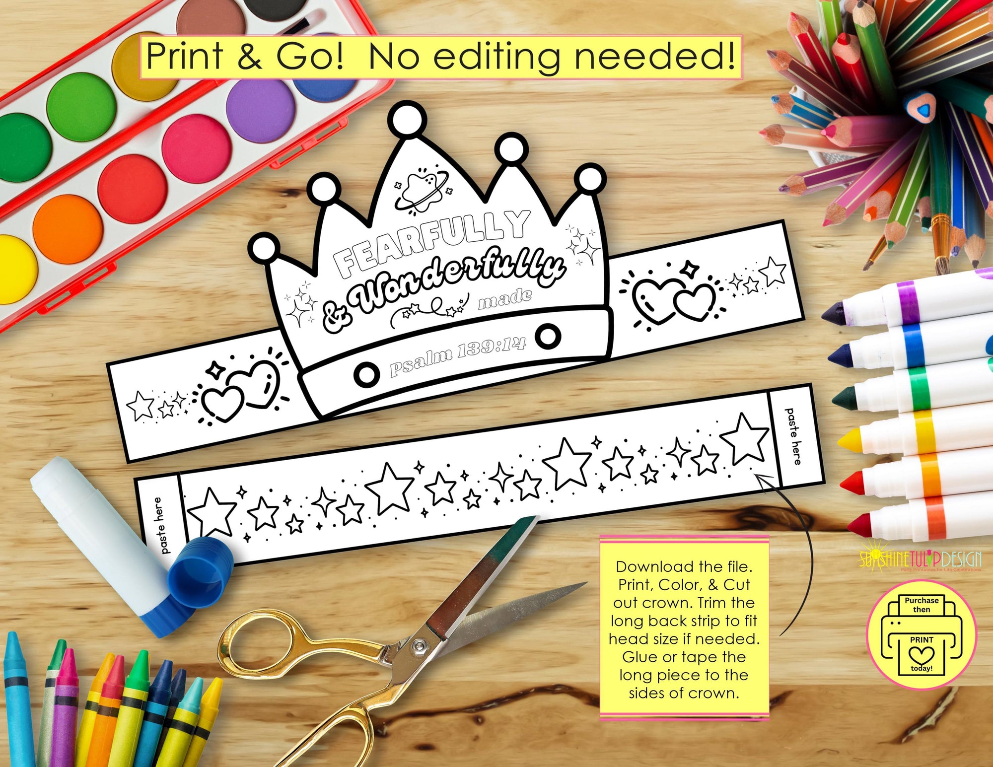 PSALM 139:14 Crown Craft Printable | Fearfully & Wonderfully Made Coloring Christian Craft Activity | VBS Craft | Sunday School Printable