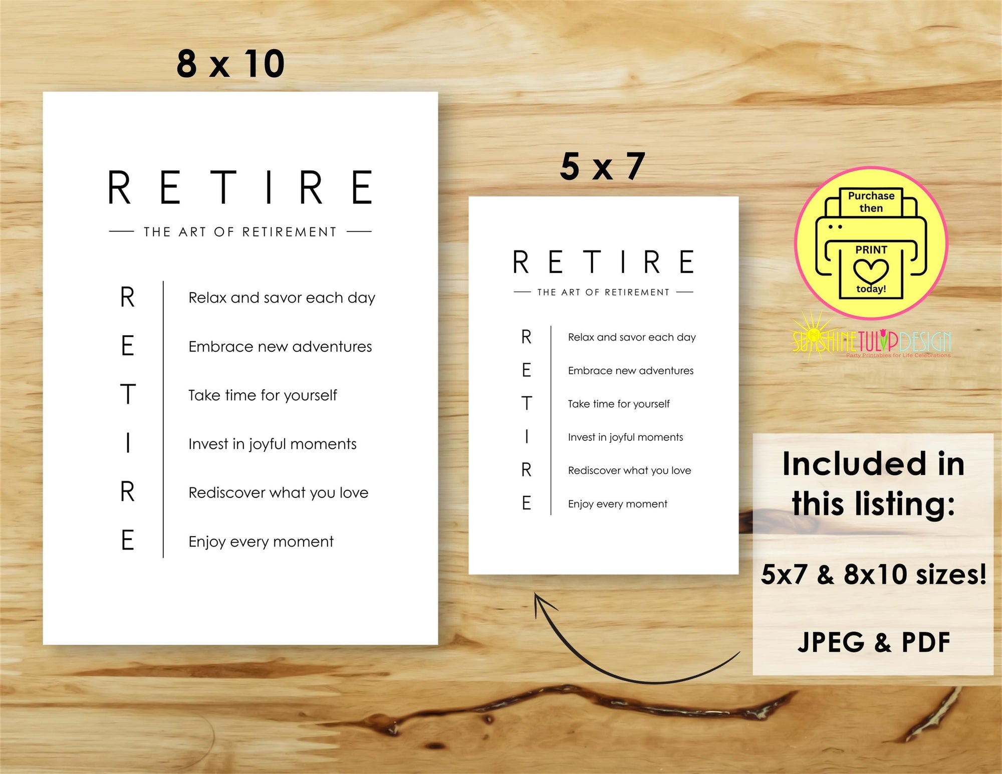 RETIRE The Art of Retirement Printable Sign | Retirement Party Decor | Retirement Gift Printable | Retirement Keepsake | 5x7 & 8x10