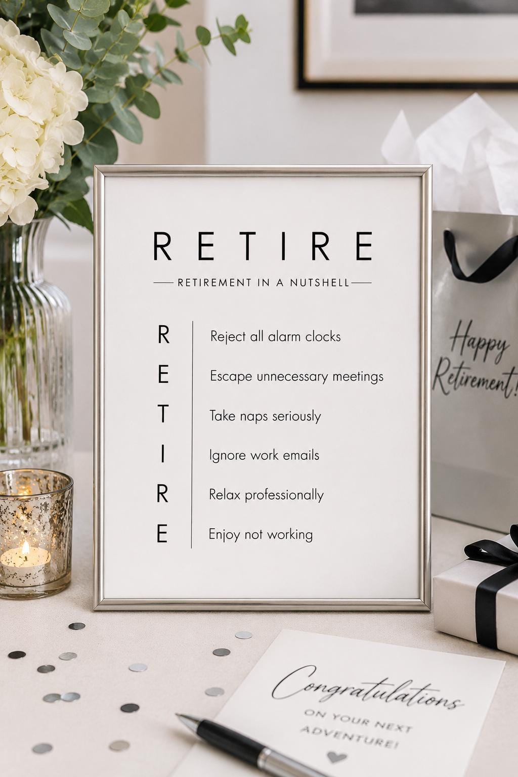 Retirement Funny Printable Sign | Retirement in a Nutshell | Retirement Party Decor | Coworker Retirement Gift | Retirement Rules 5x7 & 8x10