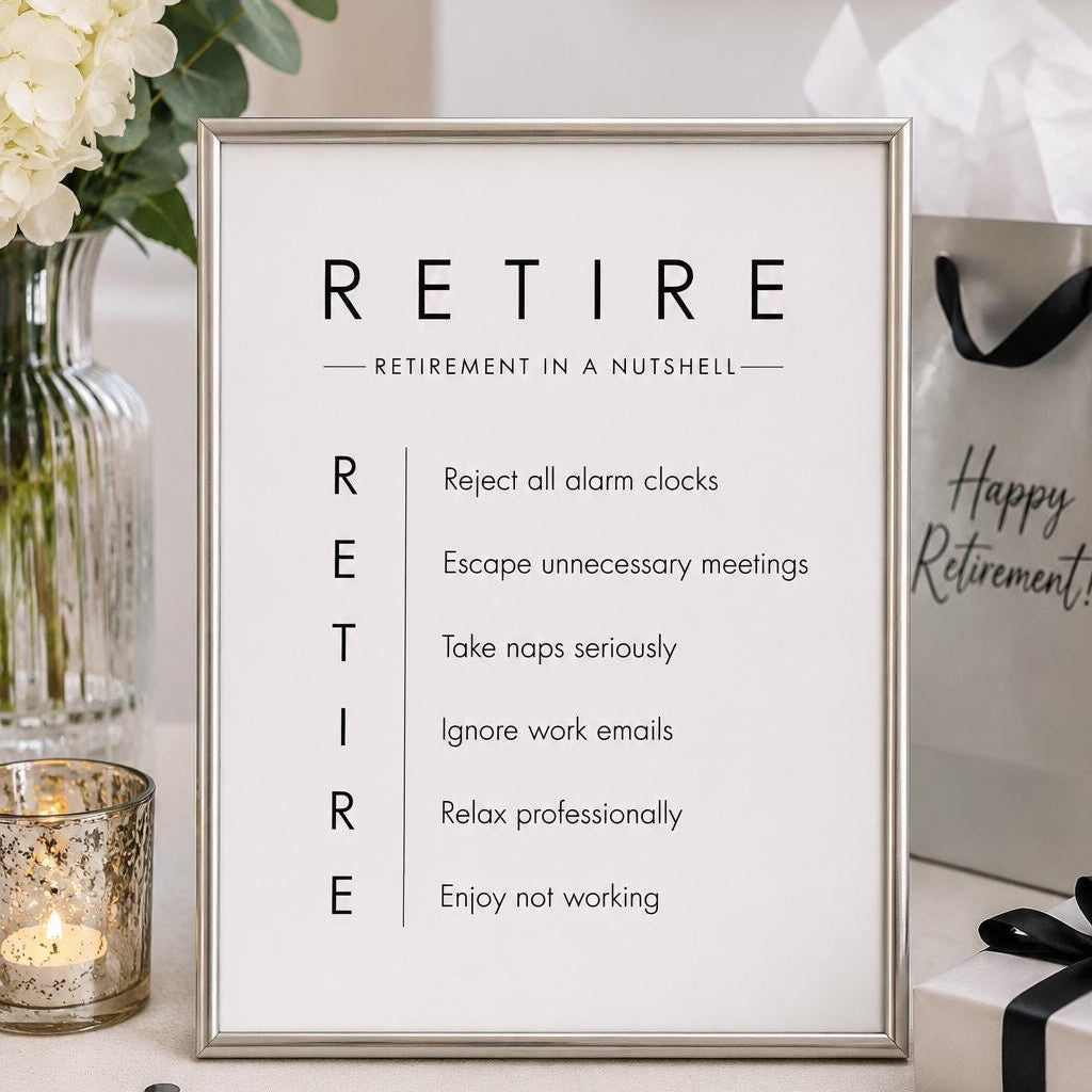 Retirement Funny Printable Sign | Retirement in a Nutshell | Retirement Party Decor | Coworker Retirement Gift | Retirement Rules 5x7 & 8x10
