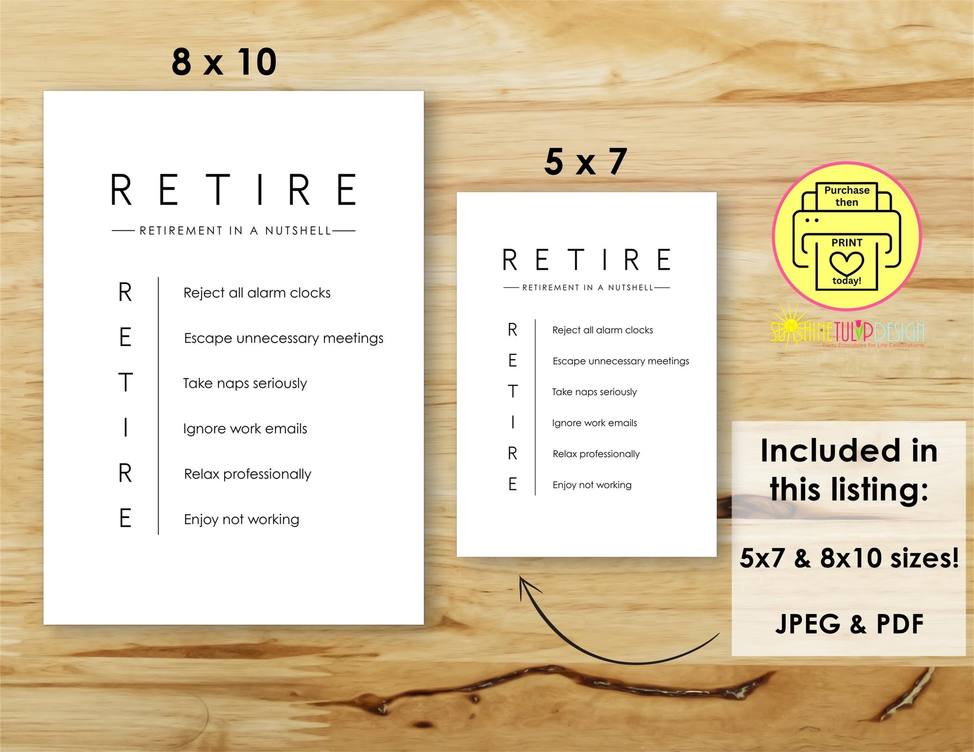 Retirement Funny Printable Sign | Retirement in a Nutshell | Retirement Party Decor | Coworker Retirement Gift | Retirement Rules 5x7 & 8x10