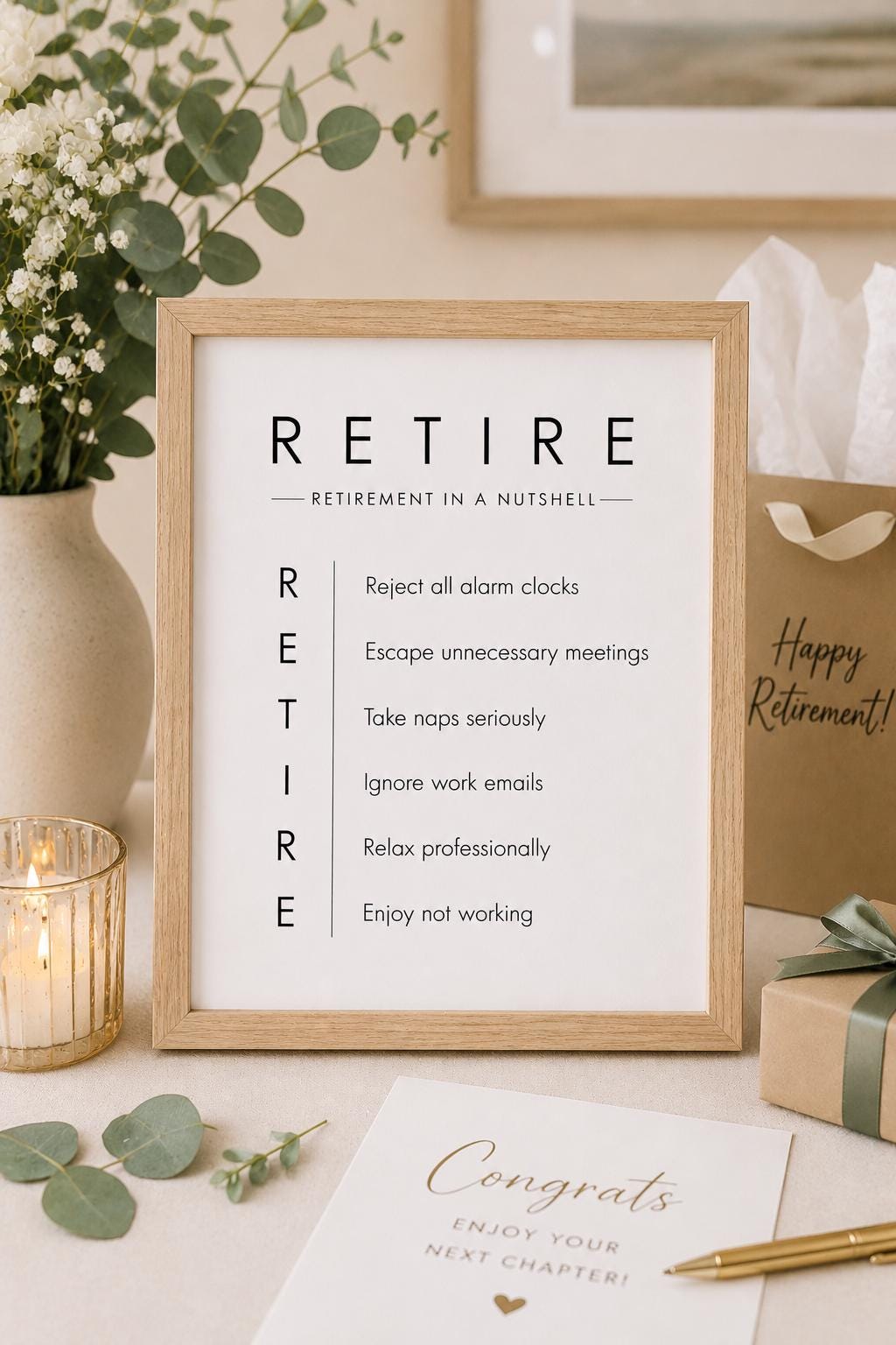 Retirement Funny Printable Sign | Retirement in a Nutshell | Retirement Party Decor | Coworker Retirement Gift | Retirement Rules 5x7 & 8x10