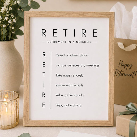 Retirement Funny Printable Sign | Retirement in a Nutshell | Retirement Party Decor | Coworker Retirement Gift | Retirement Rules 5x7 & 8x10