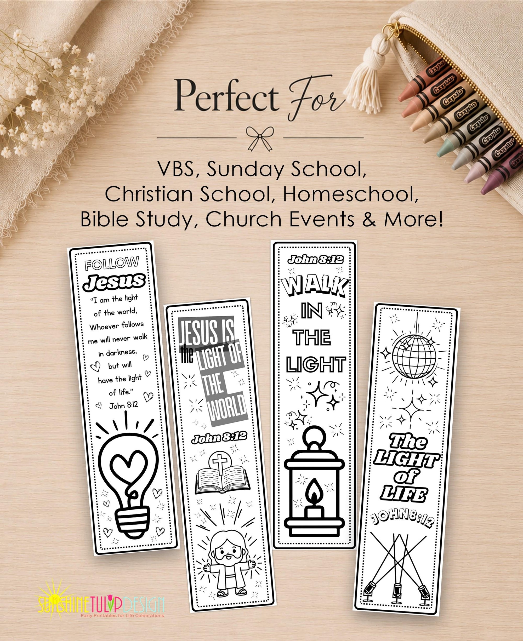 Jesus is the Light of the World Coloring Bookmarks | John 8:12 Printable Bookmark Craft | Christian Bookmark Activity | VBS | Sunday School
