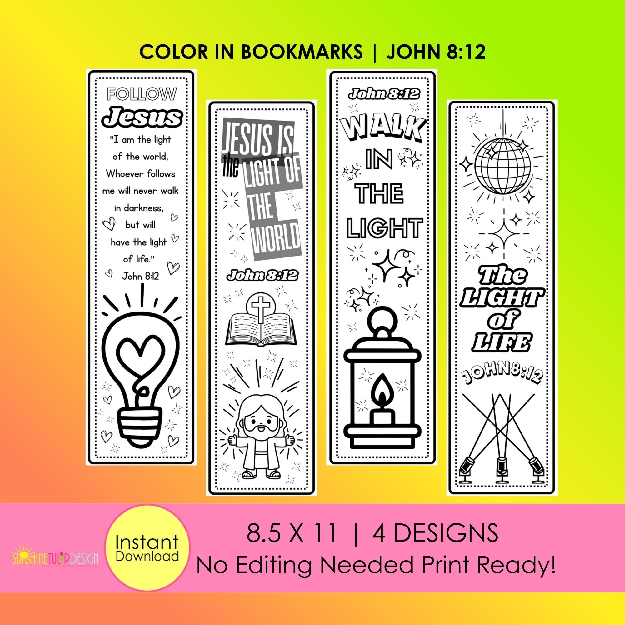Jesus is the Light of the World Coloring Bookmarks | John 8:12 Printable Bookmark Craft | Christian Bookmark Activity | VBS | Sunday School