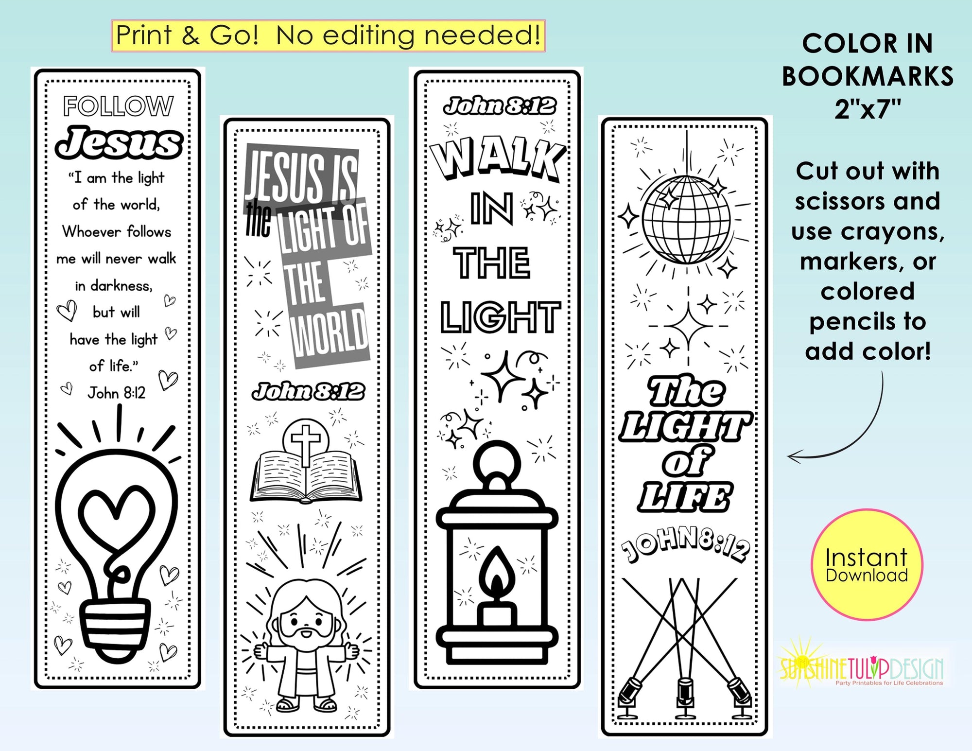 Jesus is the Light of the World Coloring Bookmarks | John 8:12 Printable Bookmark Craft | Christian Bookmark Activity | VBS | Sunday School