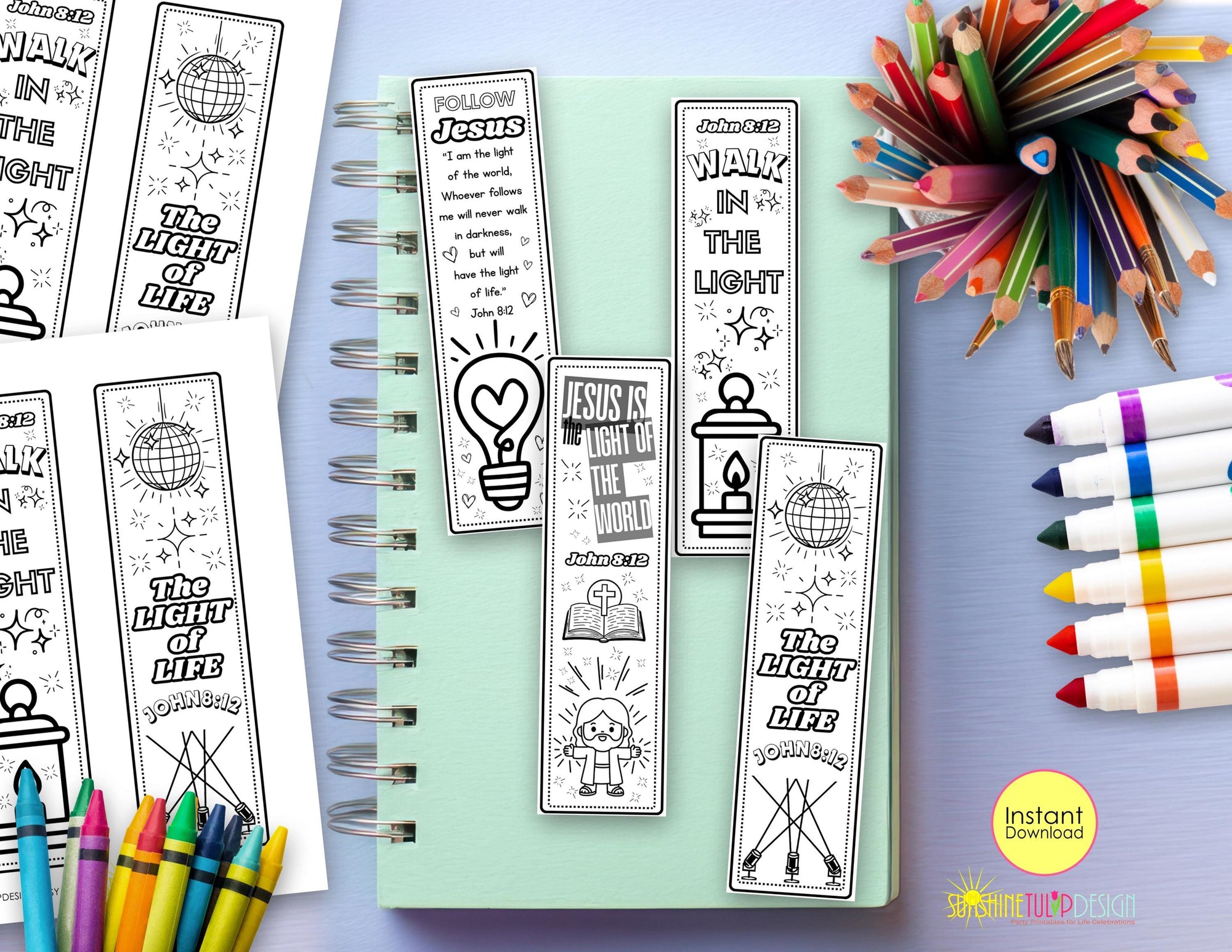 Jesus is the Light of the World Coloring Bookmarks | John 8:12 Printable Bookmark Craft | Christian Bookmark Activity | VBS | Sunday School