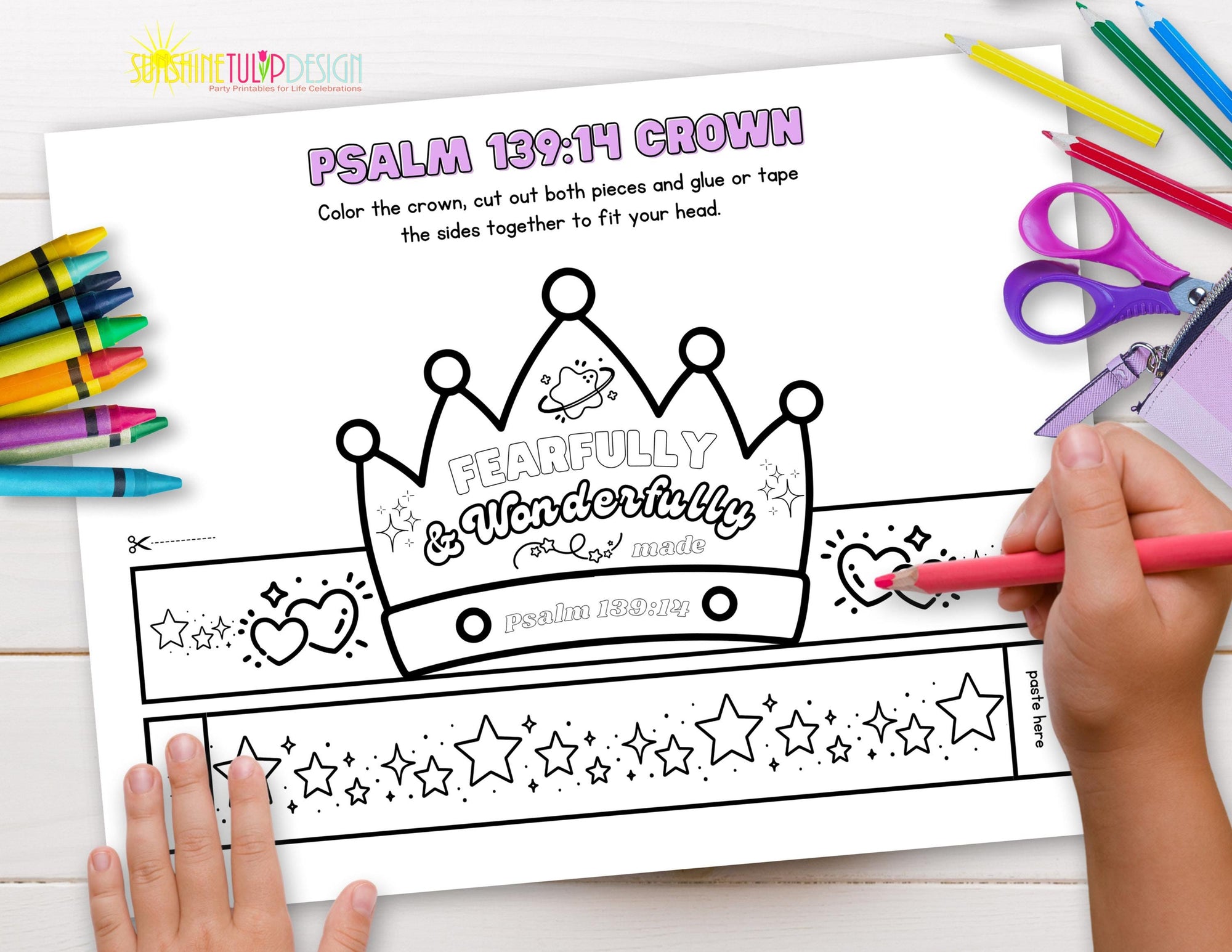 PSALM 139:14 Crown Craft Printable | Fearfully & Wonderfully Made Coloring Christian Craft Activity | VBS Craft | Sunday School Printable