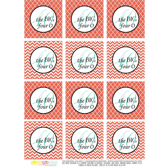 Printable 40 and Fabulous Birthday, 40th Birthday Coral Cupcake Toppers, & Party Favor Tags by SUNSHINETULIPDESIGN - Sunshinetulipdesign - 1