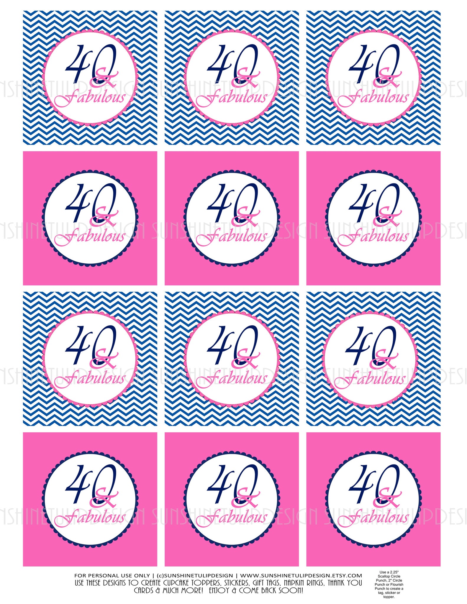 Printable 40th Birthday Cupcake Toppers, Sticker Labels & Party Favor - Sunshinetulipdesign for Free Printable 40th Birthday Cupcake Toppers
