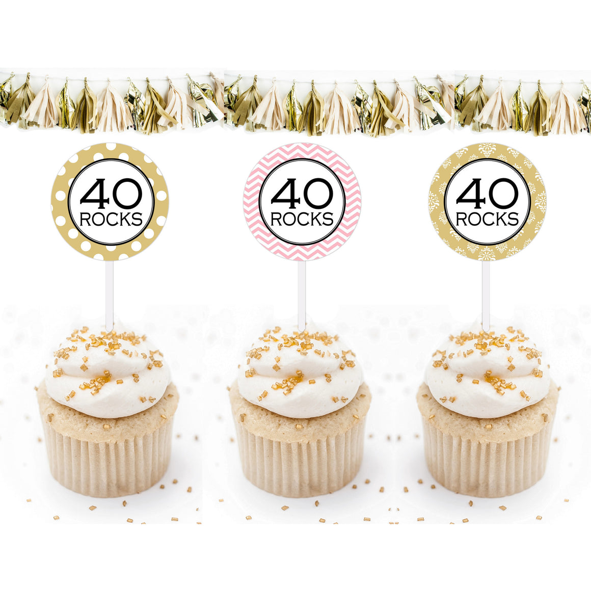 Printable 40th Birthday, 40 Rocks Cupcake Toppers, & Party Favor Tags by SUNSHINETULIPDESIGN - Sunshinetulipdesign - 1